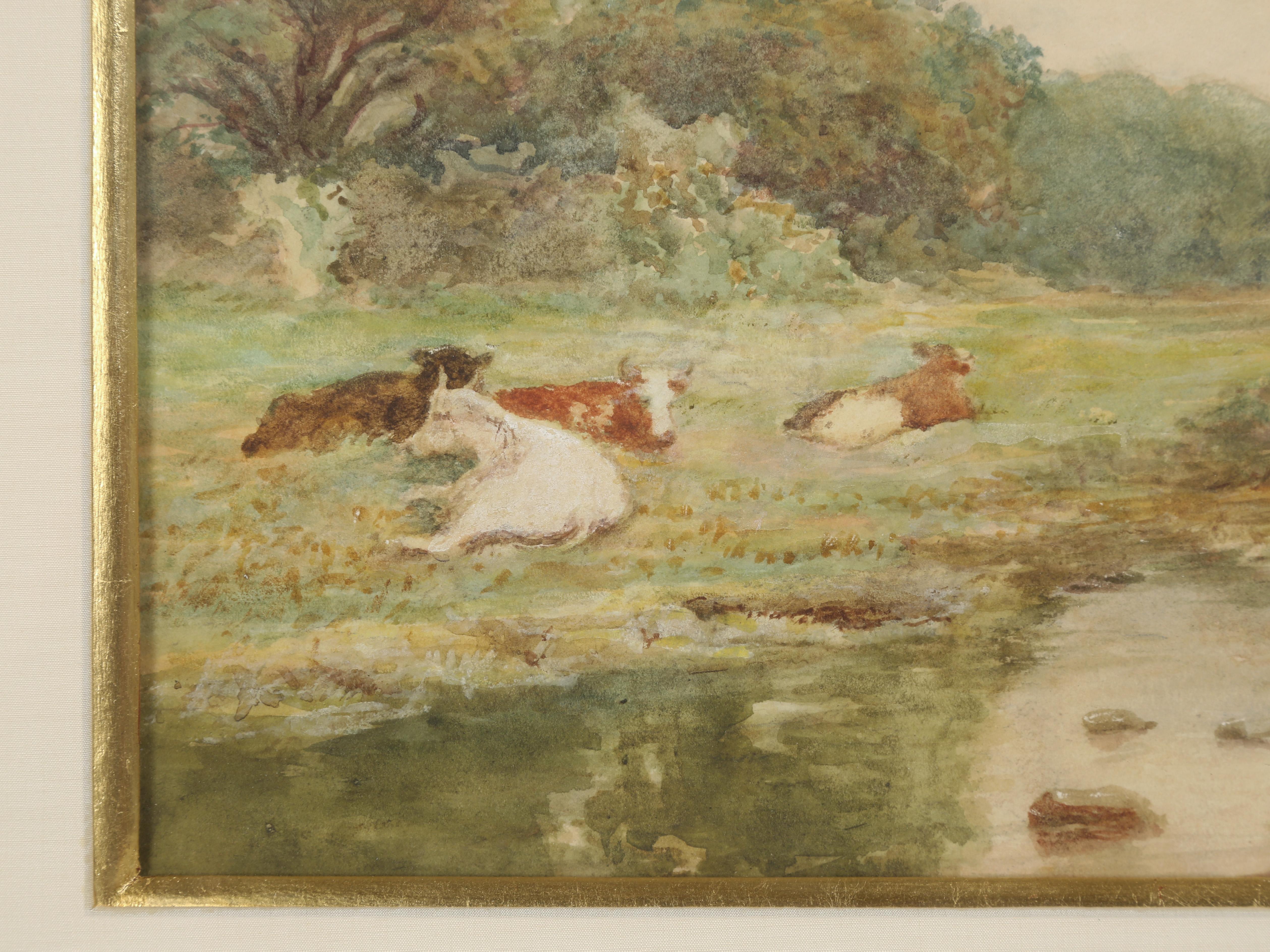 Hand-Painted Landscape Watercolor Painting by Alfred Perrin; a Summer Evening at Glan Conway For Sale