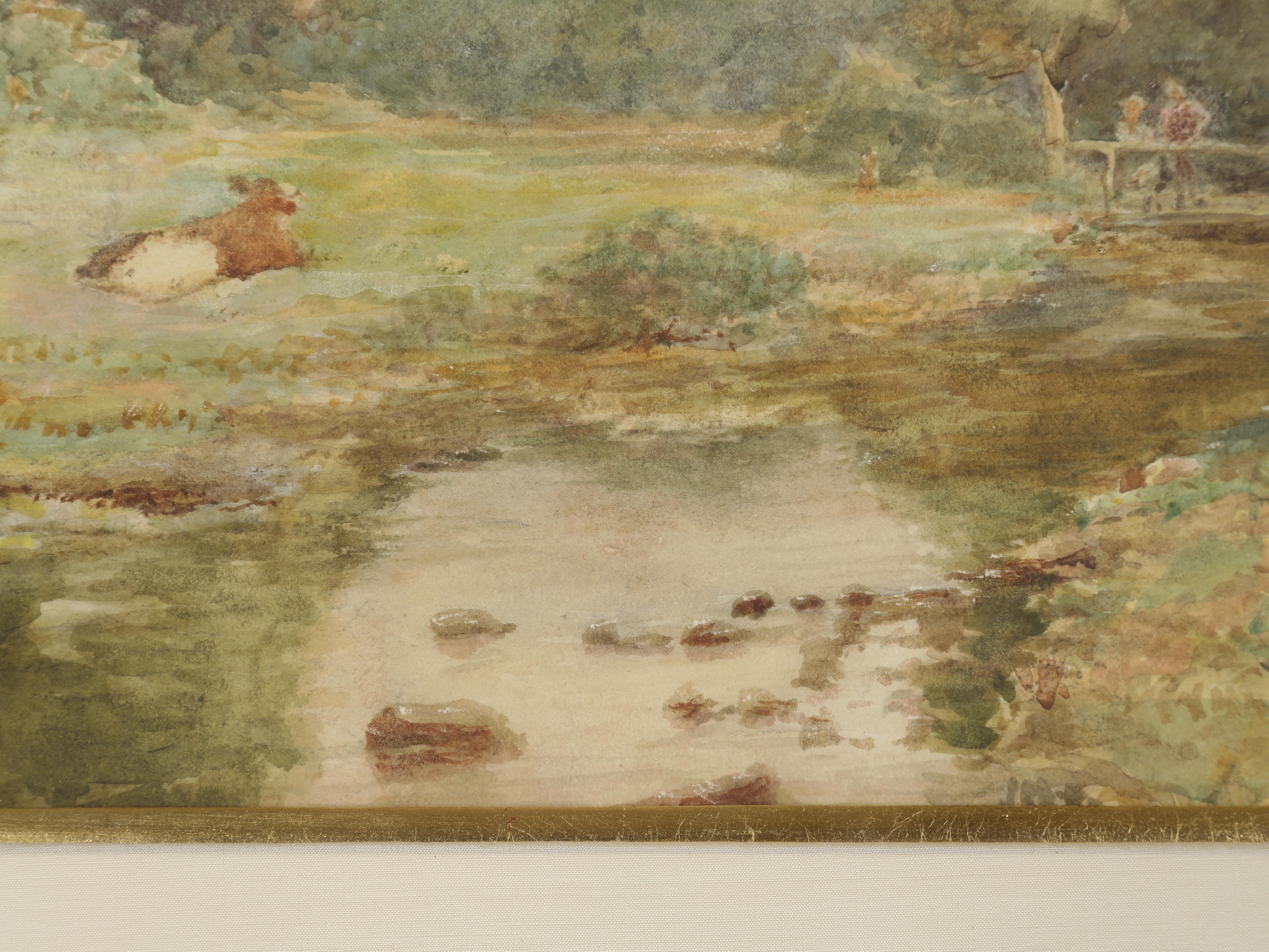 Landscape Watercolor Painting by Alfred Perrin; a Summer Evening at Glan Conway In Good Condition For Sale In Chicago, IL
