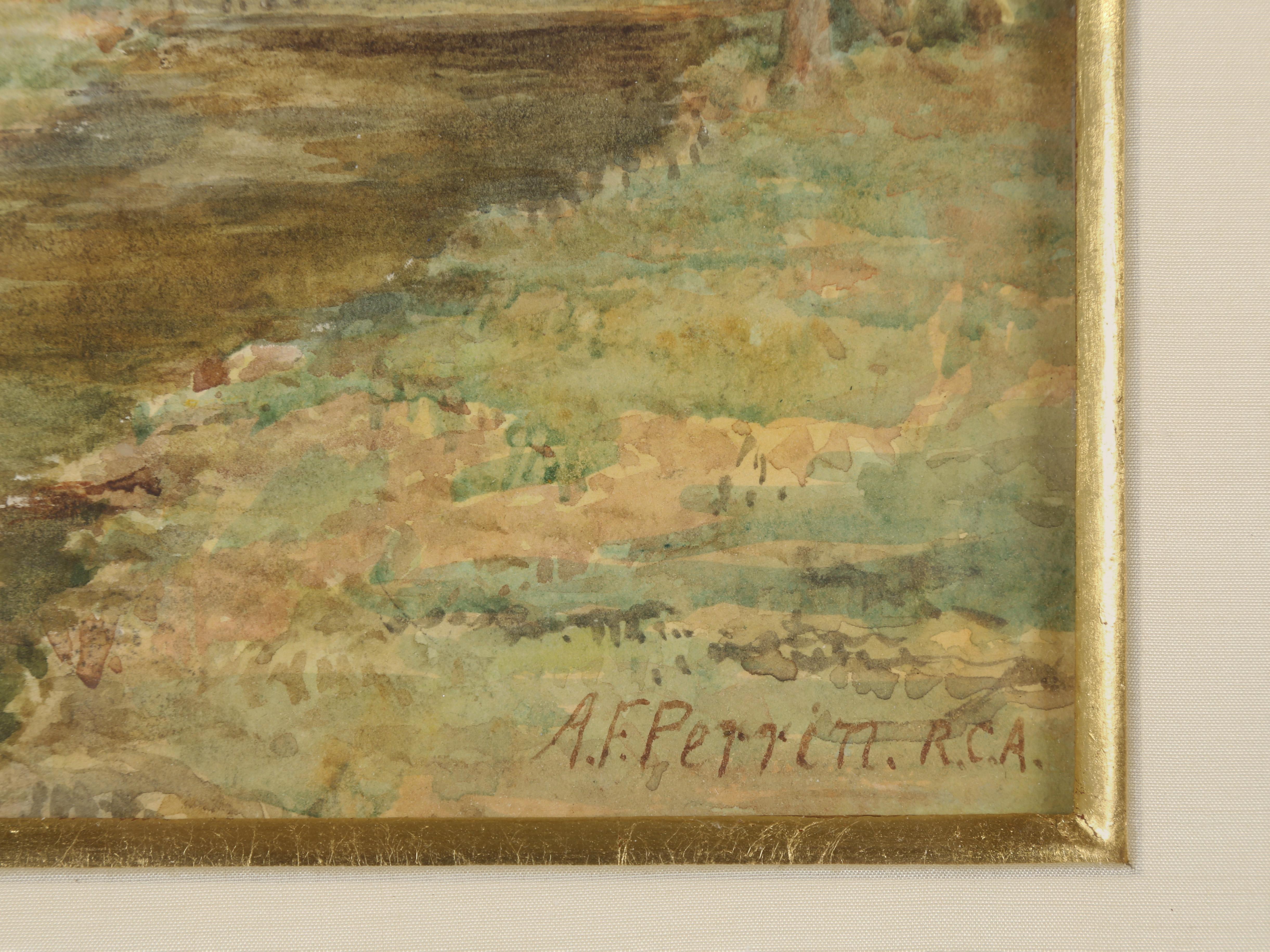 Paper Landscape Watercolor Painting by Alfred Perrin; a Summer Evening at Glan Conway For Sale