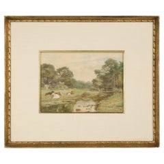 Vintage Landscape Watercolor Painting by Alfred Perrin; a Summer Evening at Glan Conway