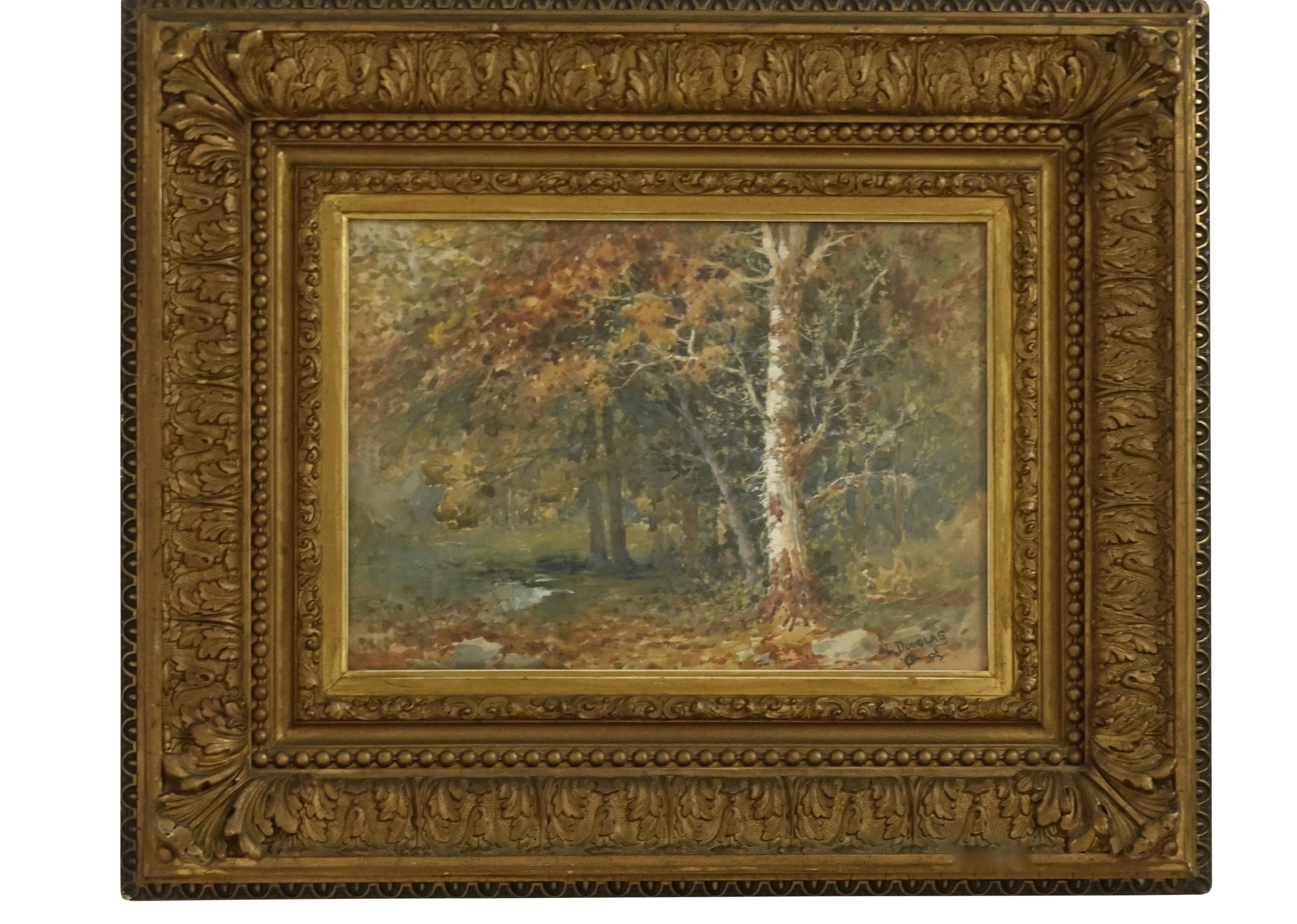Peinture à l'aquarelle de paysage signée L Douglas, Américain, début du XXe siècle en vente 3