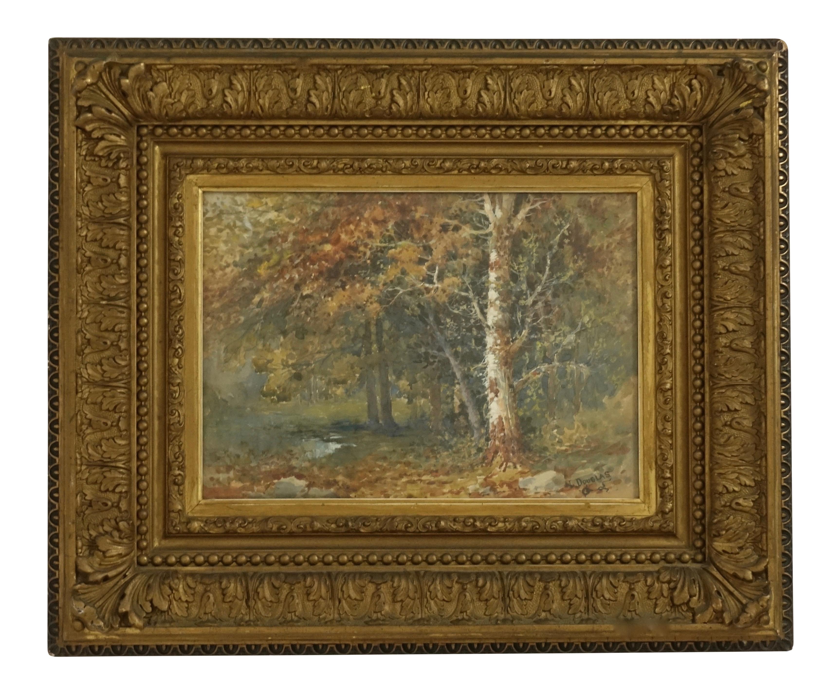 Peinture à l'aquarelle de paysage signée L Douglas, Américain, début du XXe siècle en vente 2