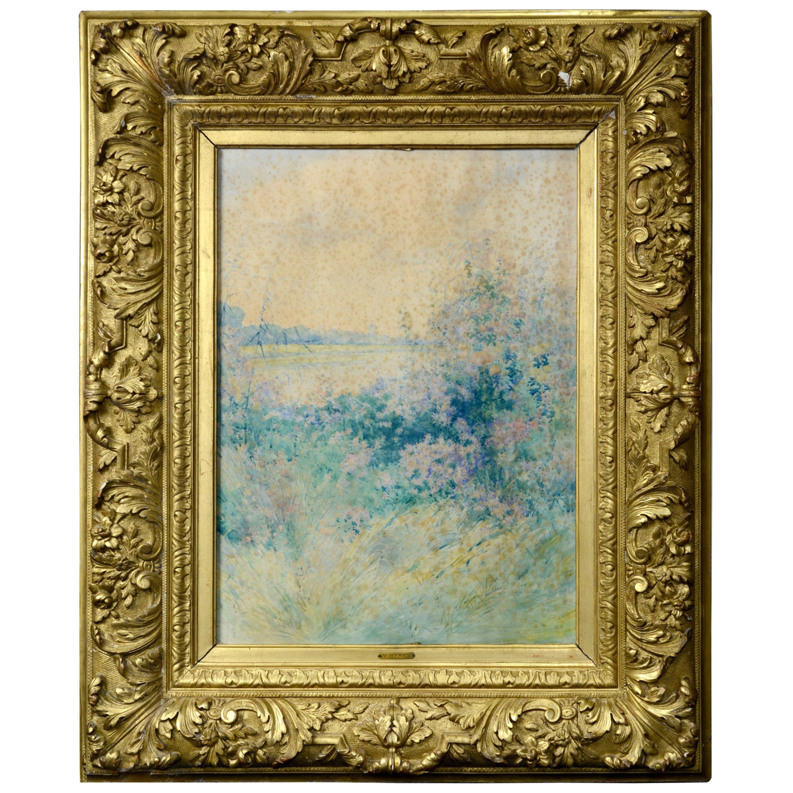 "Landscape" Watercolor, Signed, Henry, Victor