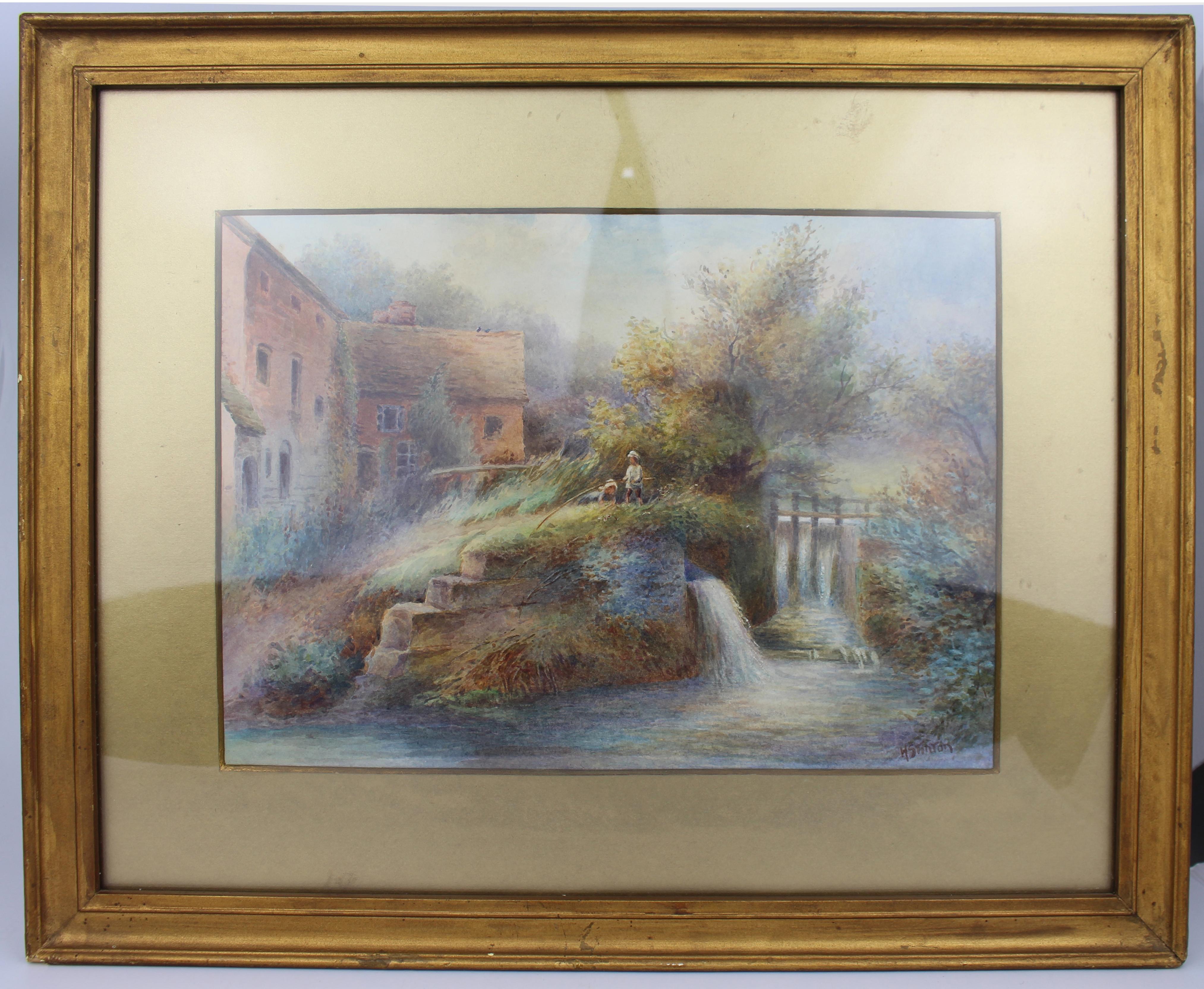 Harry Stinton (britannique, 1882-1968) - Paysage à l'aquarelle avec moulin et personnages

Belle aquarelle anglaise du début du XXe siècle de Harry Stinton, représentant une paisible scène de moulin rural. Un couple d'enfants est représenté à côté