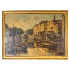 Paisaje con un puerto fluvial francés del siglo XIX