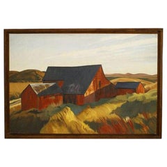Hand-Painted Landscape with Large Red Barn, Victorian Style