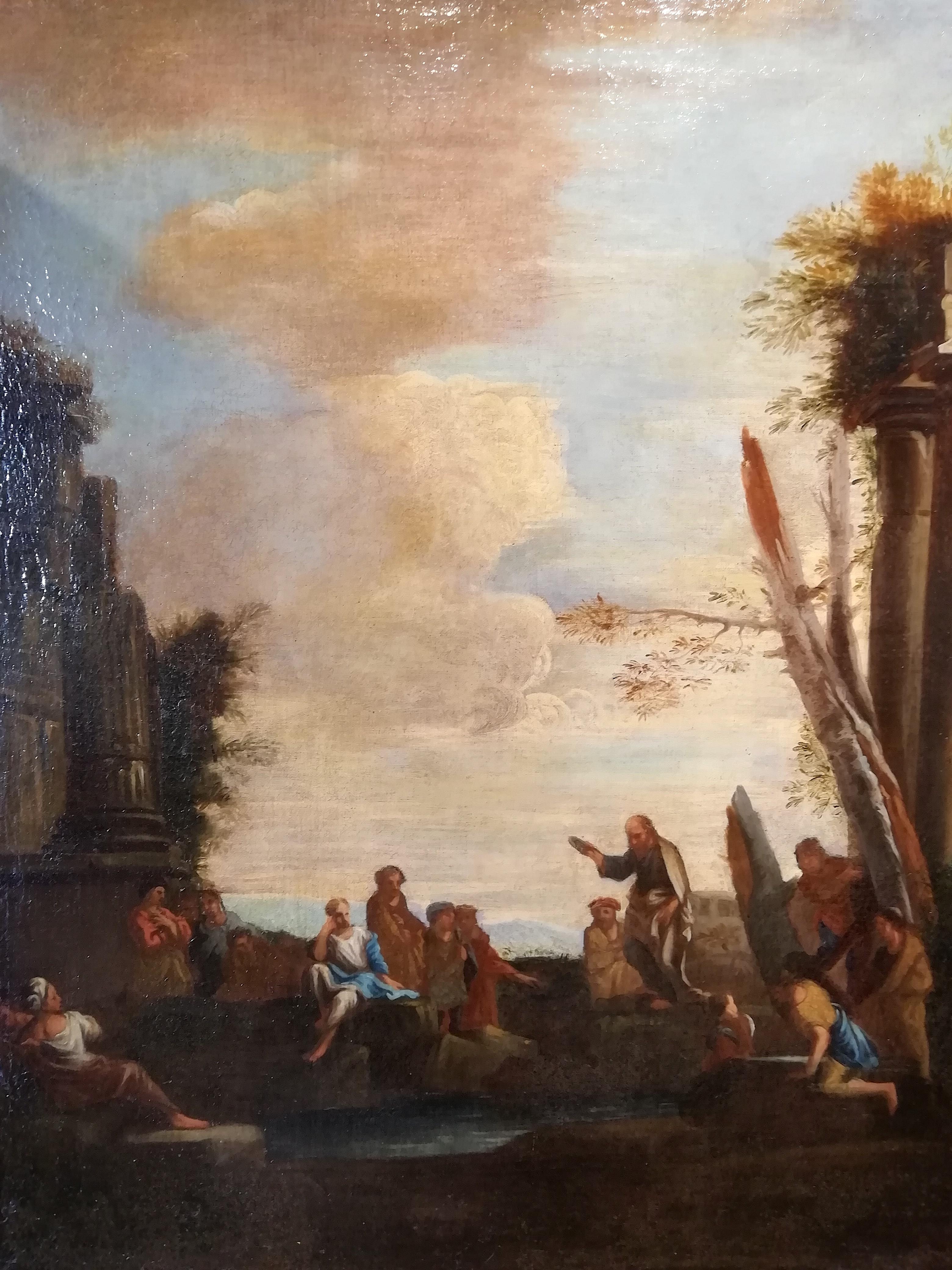 Landscape with Architecture and Ruins, Follower of G Ghisolfi Oil, Italian In Good Condition In Rome, Italy