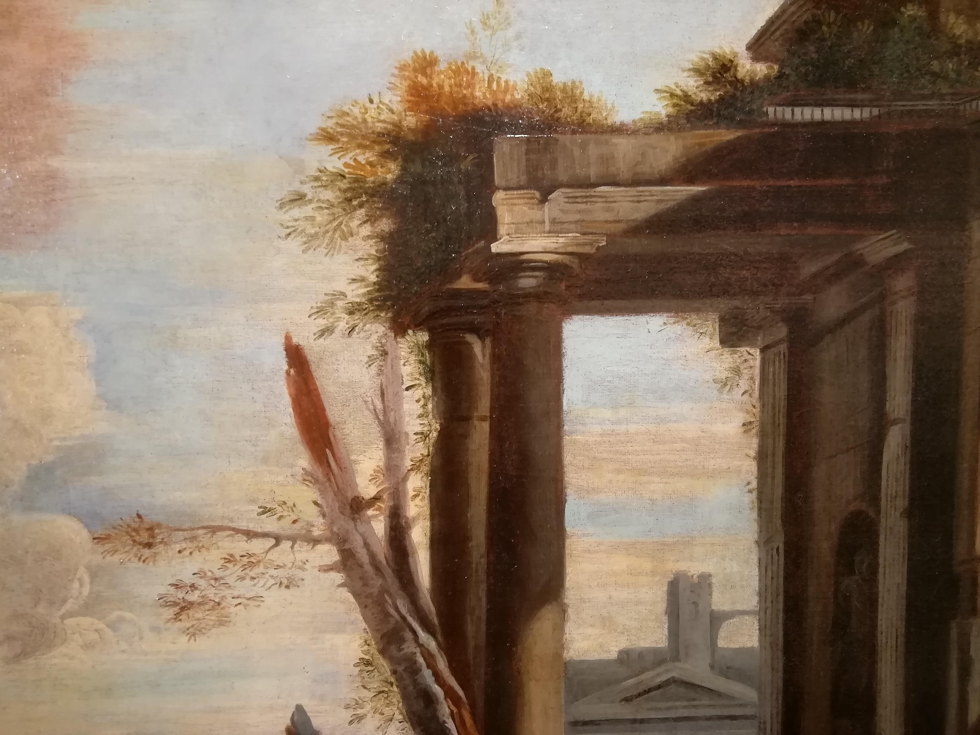 Mid-18th Century Landscape with Architecture and Ruins, Follower of G Ghisolfi Oil, Italian
