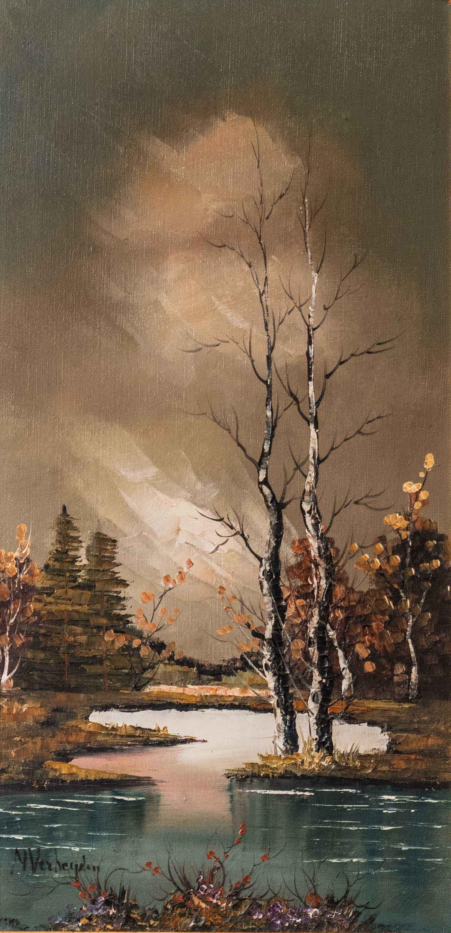Belge Paysage avec bouleaux M. Verheyden en vente