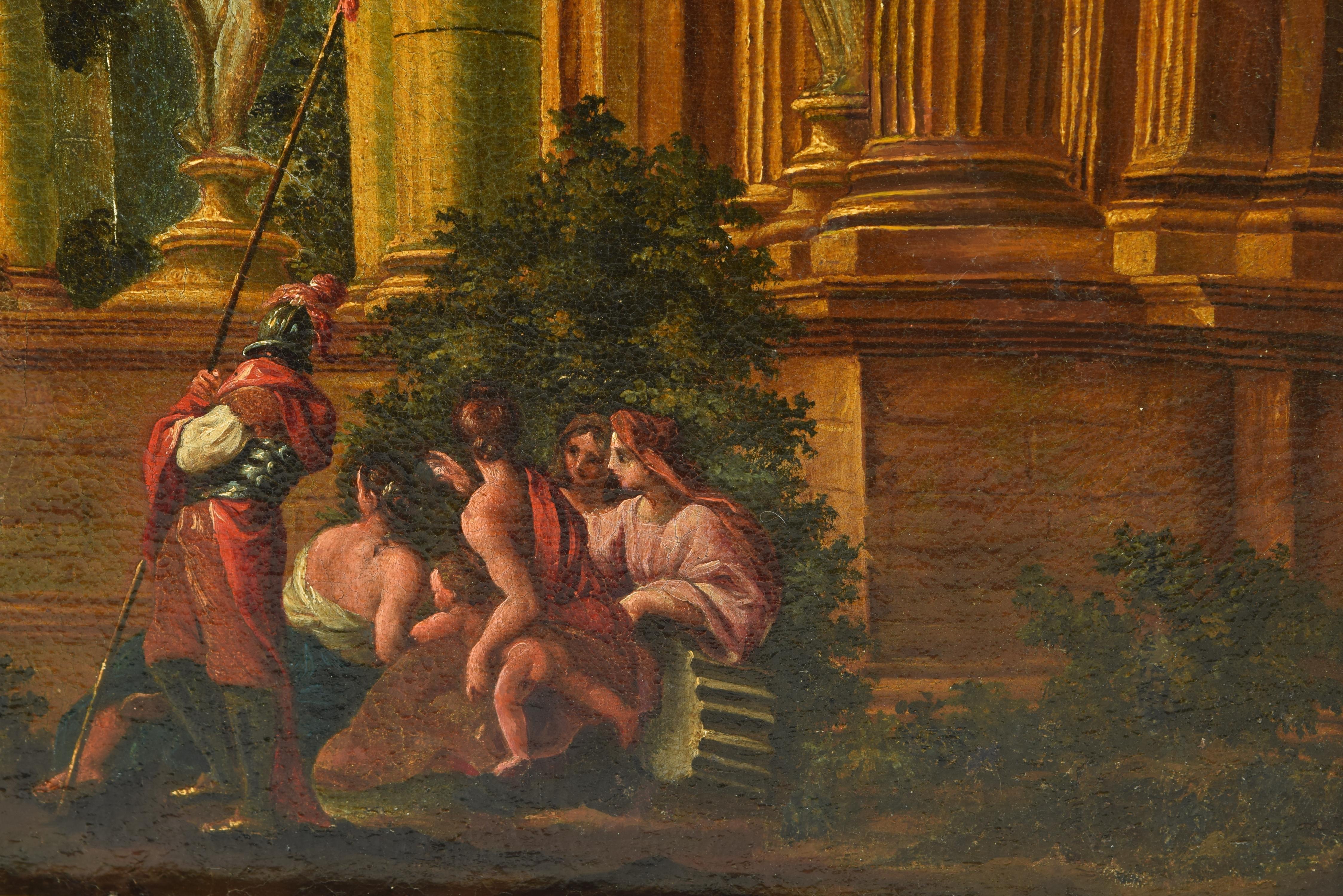 Paysage avec ruines classiques, huile sur toile, attribuée à Giner, Vicente Bon état - En vente à Madrid, ES