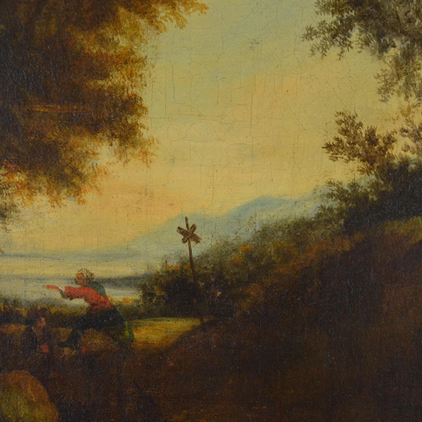 Belgian Landscape with Figures Painting Flemish School, 18th Century