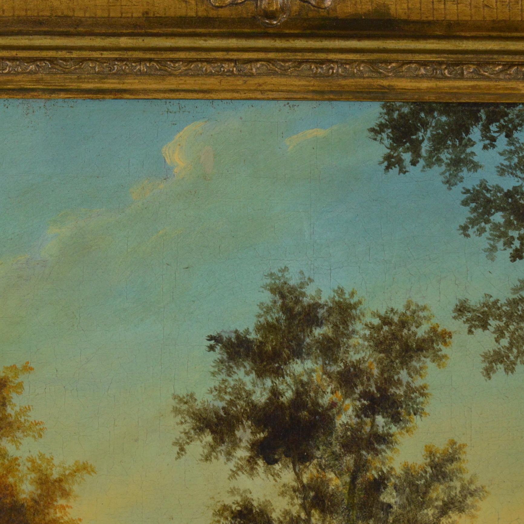 Canvas Landscape with Figures Painting Flemish School, 18th Century