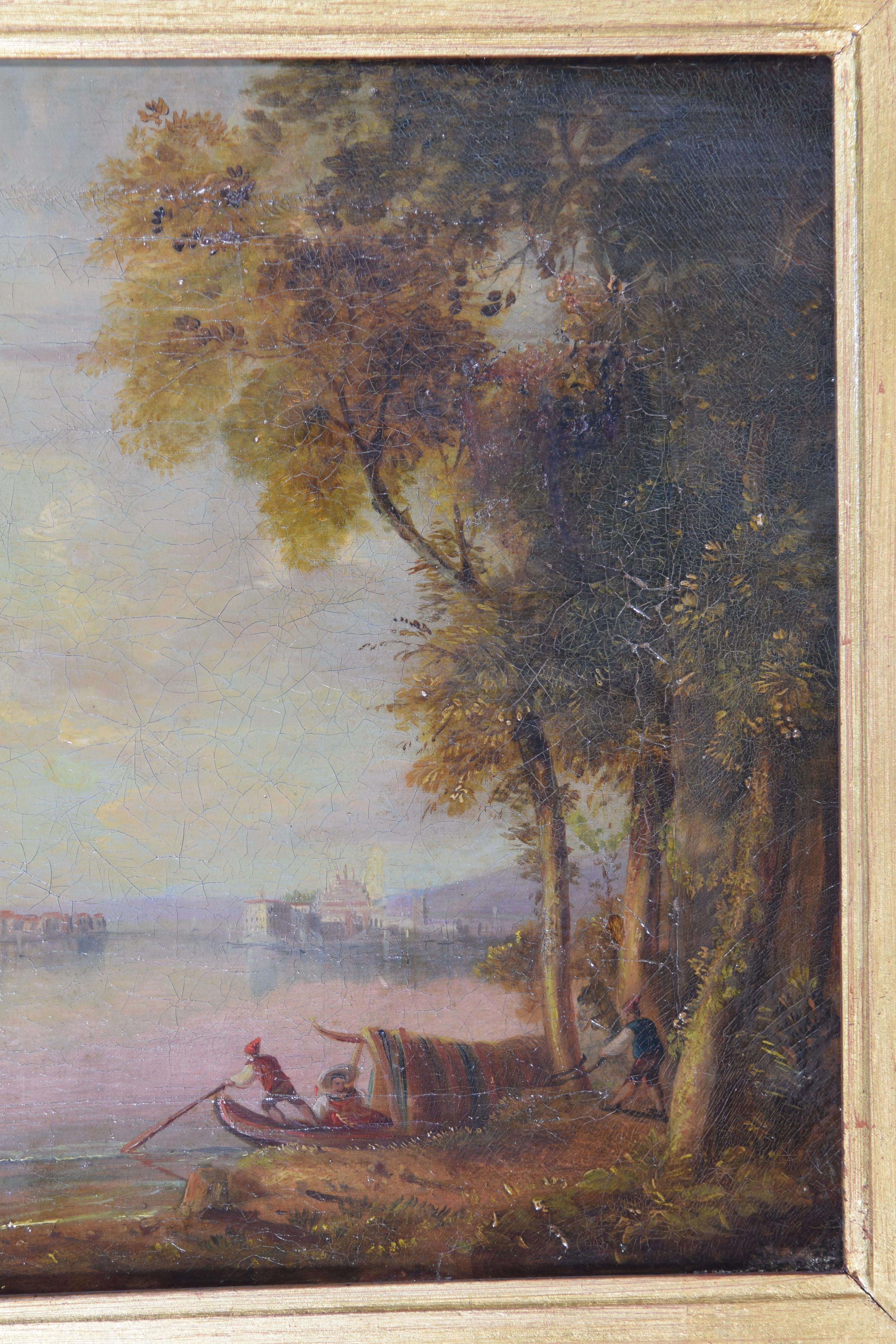 Neoclassical Landscape with Lake, Oil on Canvas, 18th Century For Sale