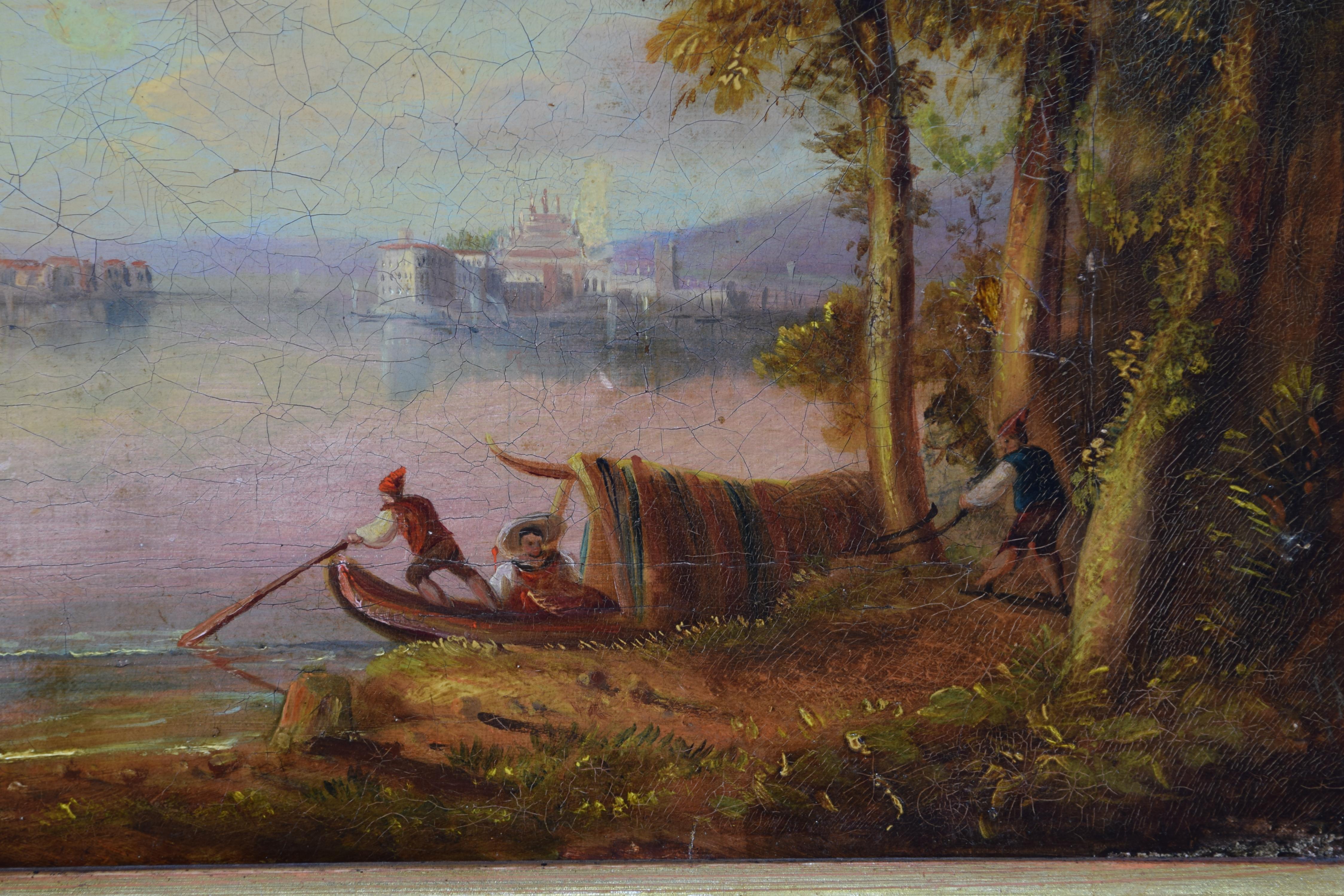 Landscape with Lake, Oil on Canvas, 18th Century In Fair Condition For Sale In Madrid, ES