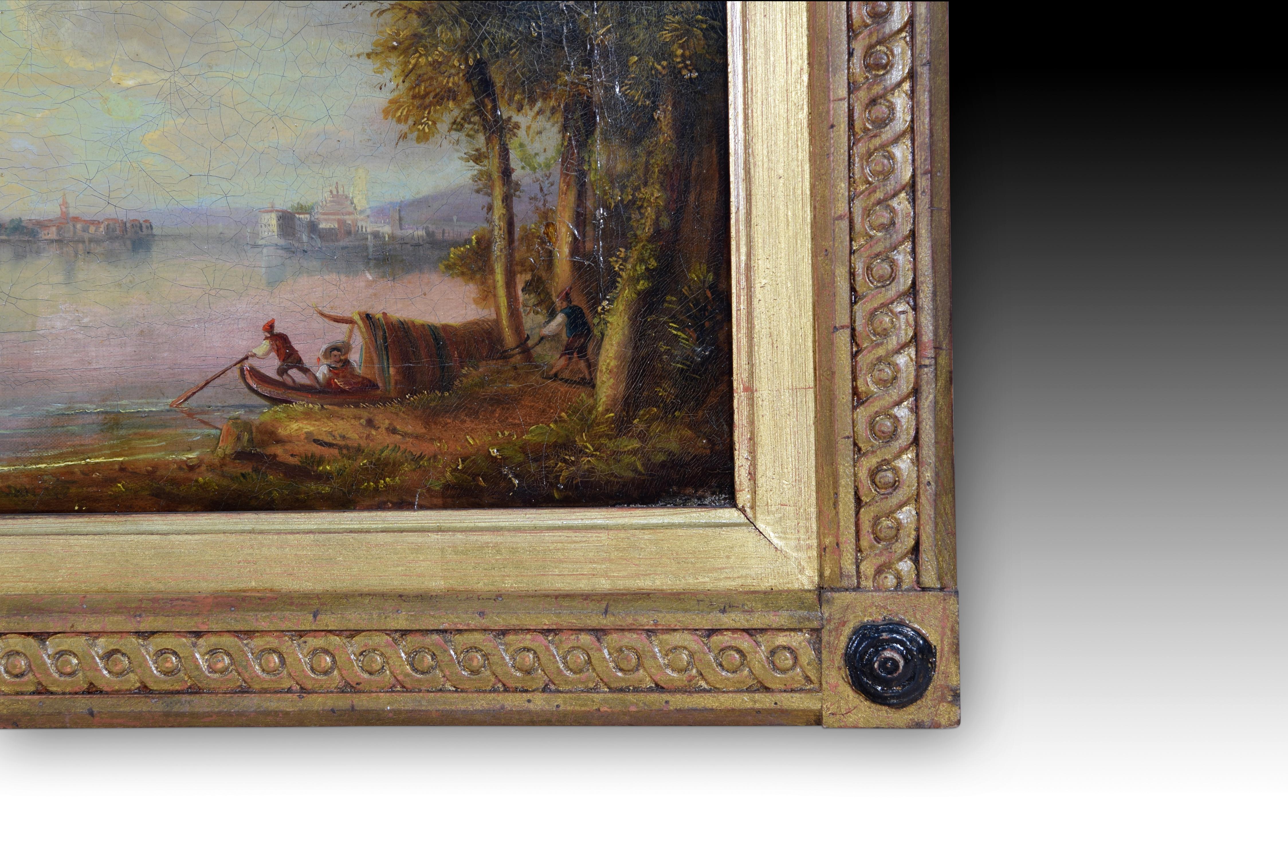 Autre Paysage avec lac, huile sur toile, 18ème siècle en vente