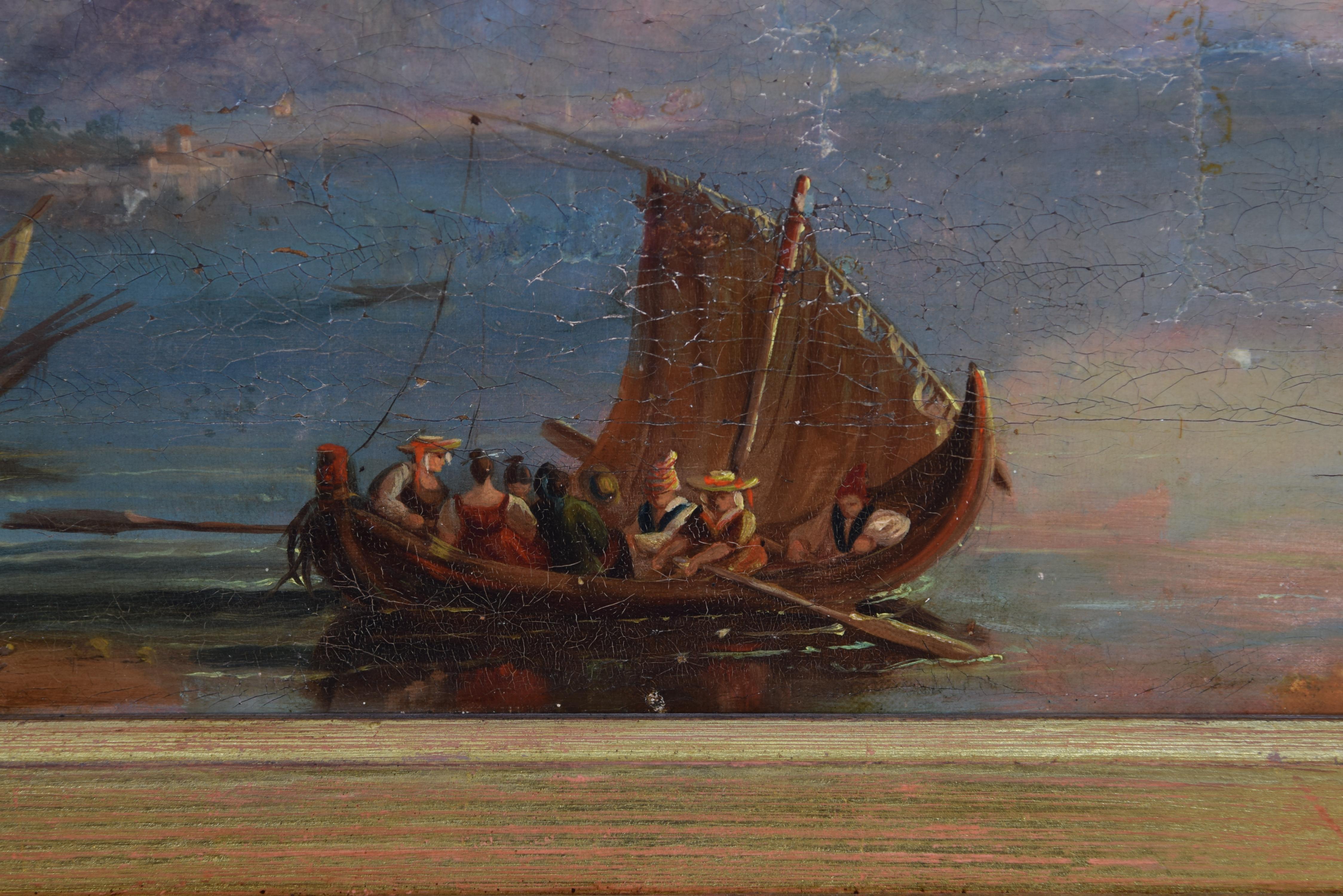 Paysage avec lac, huile sur toile, 18ème siècle en vente 1