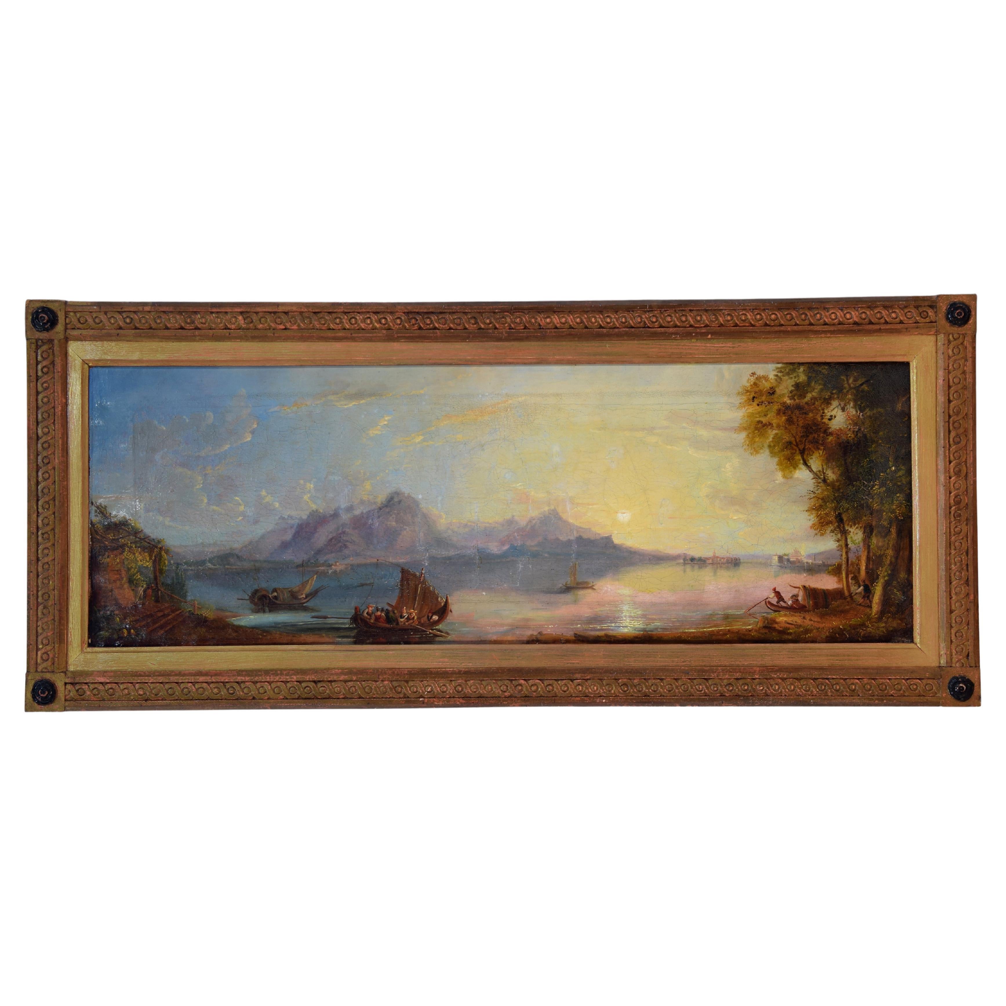 Paysage avec lac, huile sur toile, 18ème siècle en vente