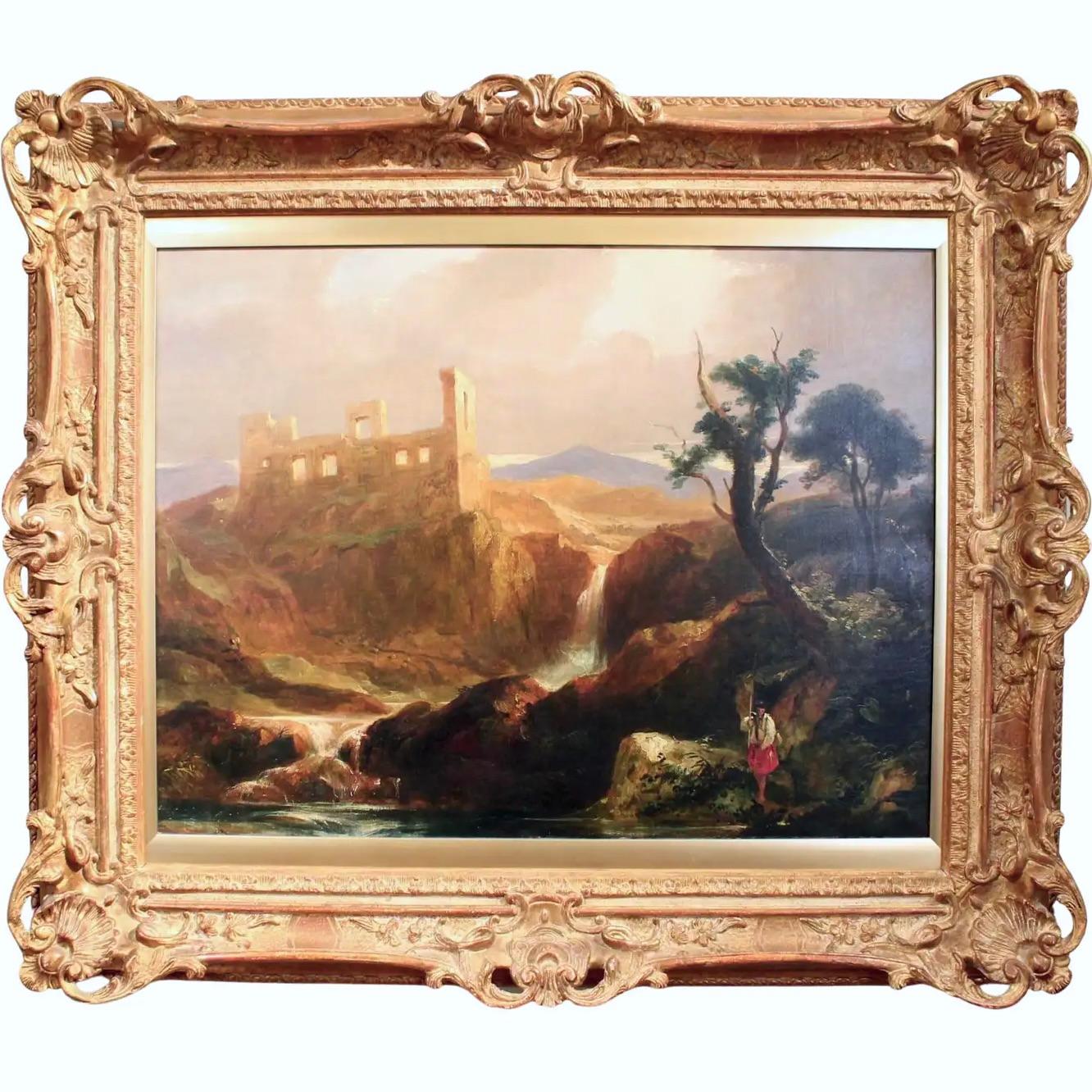 "Landscape With Sunlit Castle In Ruins" Oil Painting, Manner Of Sidney R. Percy