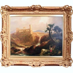 Antique "Landscape With Sunlit Castle In Ruins" Oil Painting, Manner Of Sidney R. Percy