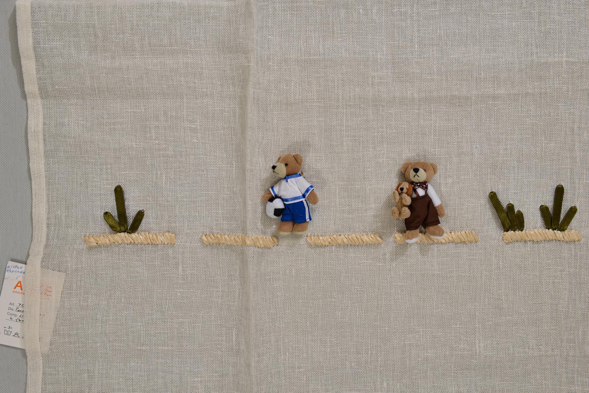 Hand-Woven Landscape with Teddy Bears Italian Design Curtain For Sale