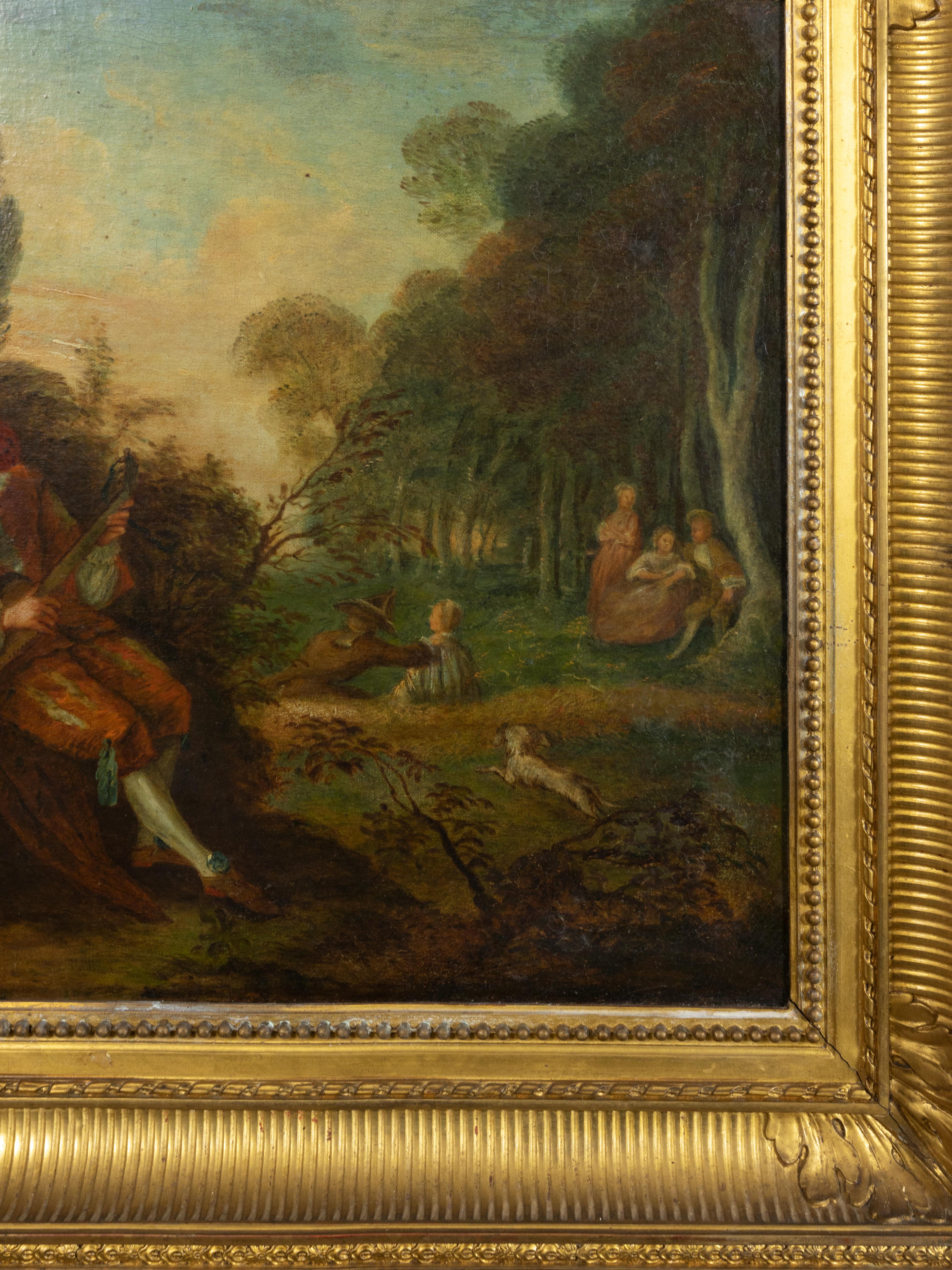 Paysage avec deux figures centrales  Peinture baroque d'après Antoine Watteau en vente 1