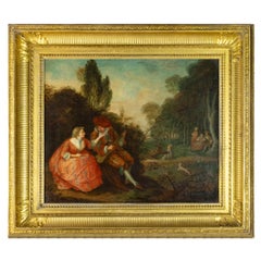 Antique Landscape with two central figures  Baroque Painting After Antoine Watteau