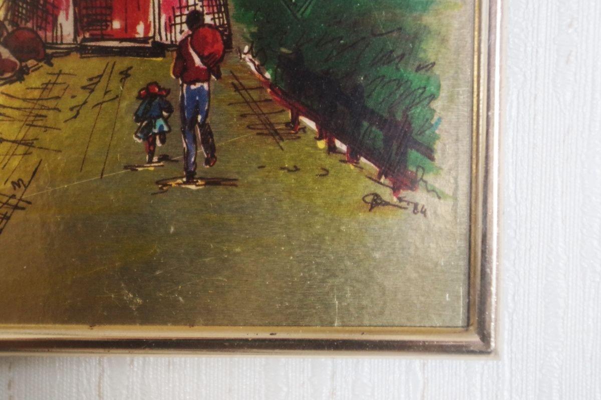 Late 20th Century Paysage avec moulin à vent imprimé sur feuille d'or - 1980 en vente