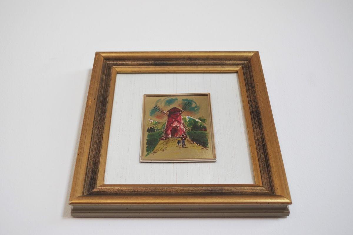 Paysage avec moulin à vent imprimé sur feuille d'or - 1980 en vente 1