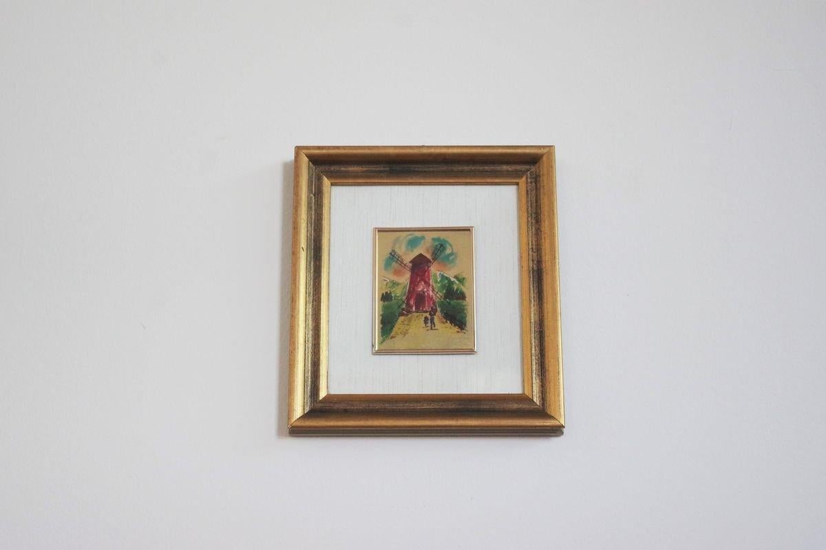 Paysage avec moulin à vent imprimé sur feuille d'or - 1980 en vente 2