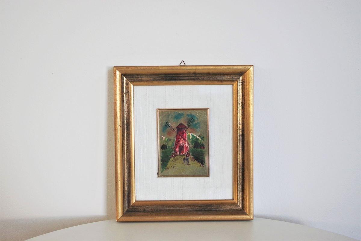 Paysage avec moulin à vent imprimé sur feuille d'or - 1980 en vente 3