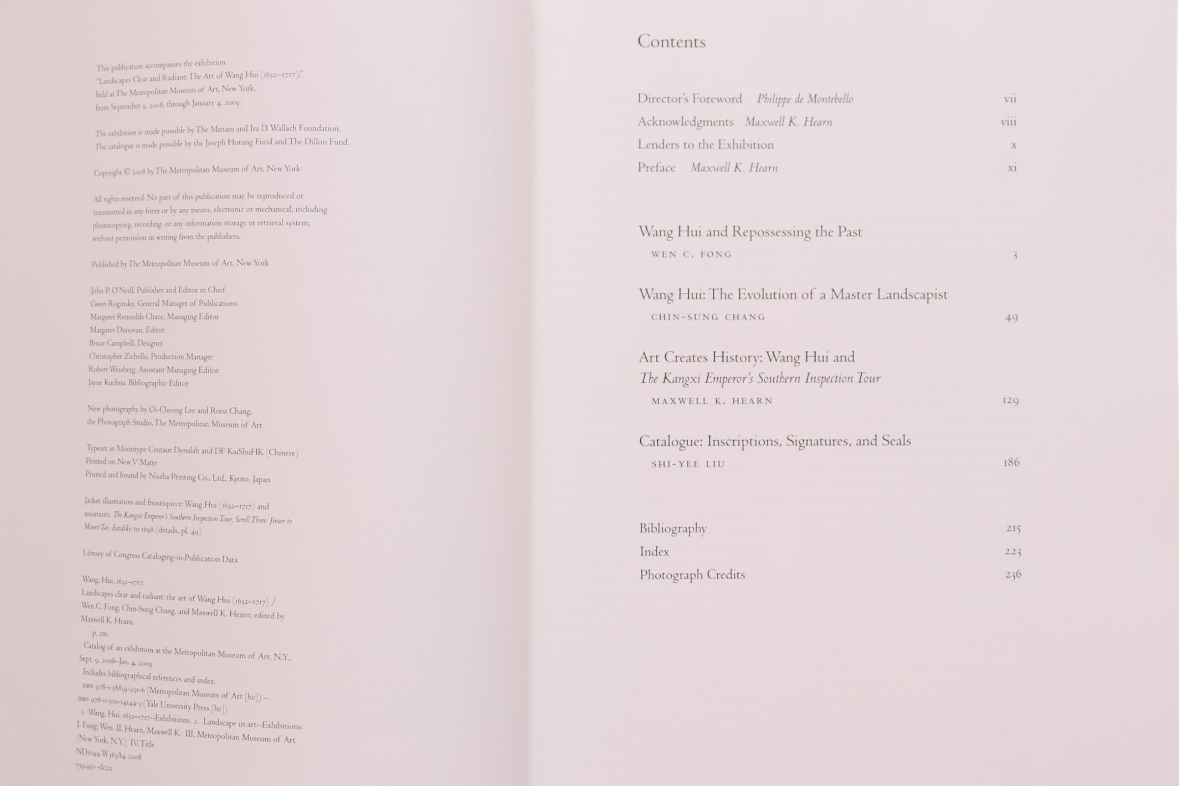 Klare und strahlende Landschaften, die Kunst von Wang Hui (1632-1717). Veröffentlicht in Verbindung mit der Ausstellung im Metropolitan Museum of Art, New York vom 9. September 2008 bis 4. Januar 2009. Gebundenes Buch mit Schutzumschlag, 236 Seiten.
