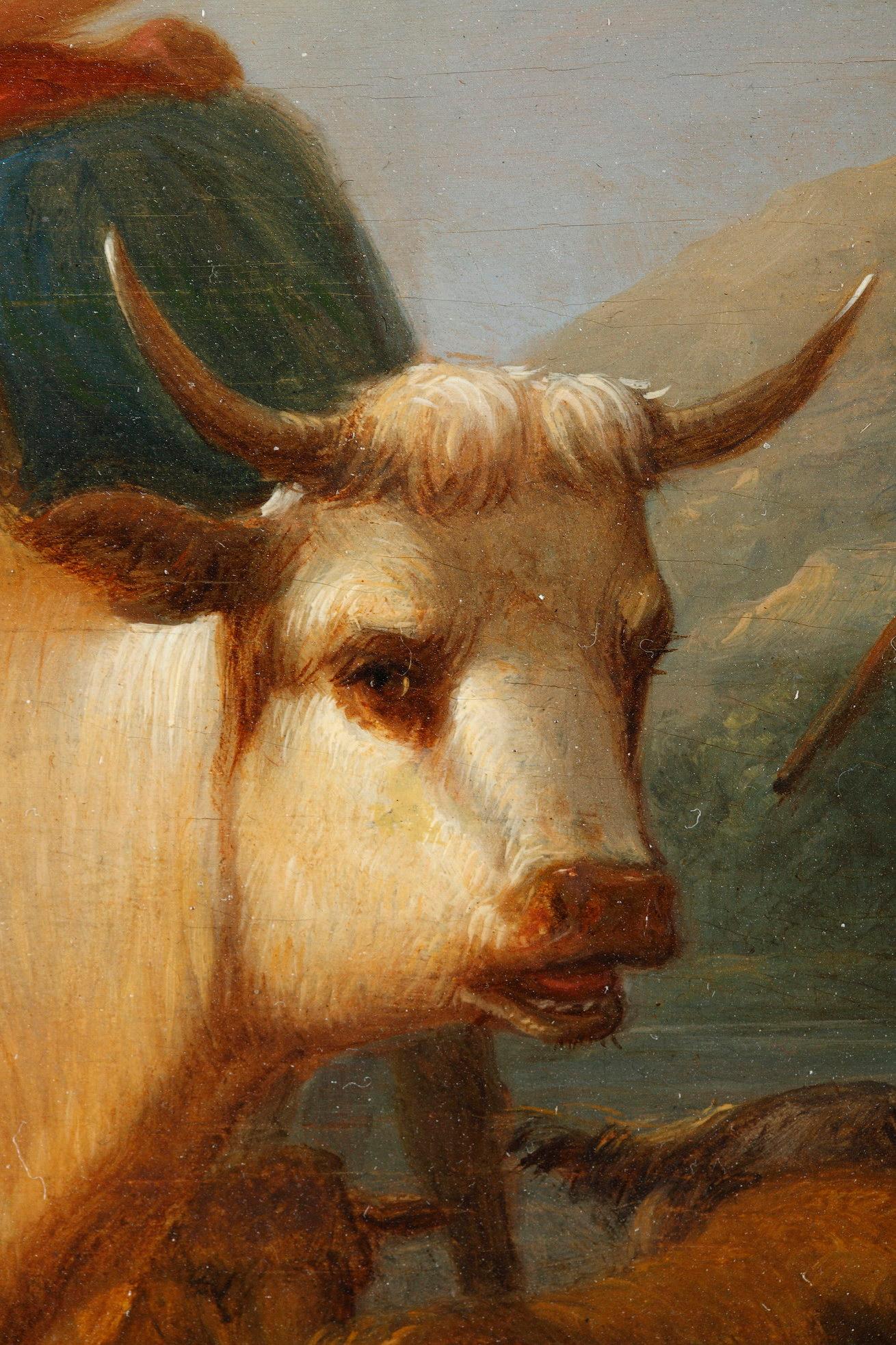 „Landschaften mit Kühen“, Ölgemälde auf Tafel, signiert Dieboldt, Paar im Angebot 3