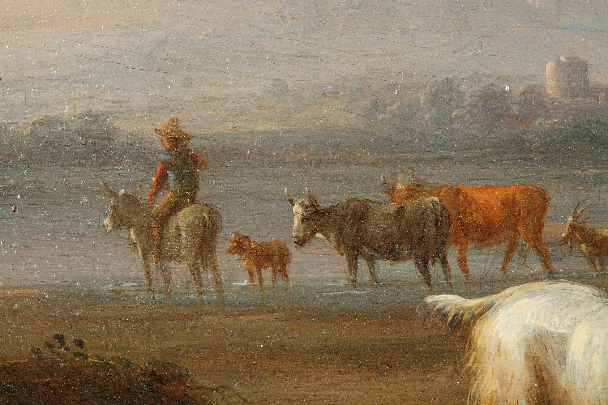 „Landschaften mit Kühen“, Ölgemälde auf Tafel, signiert Dieboldt, Paar im Angebot 5