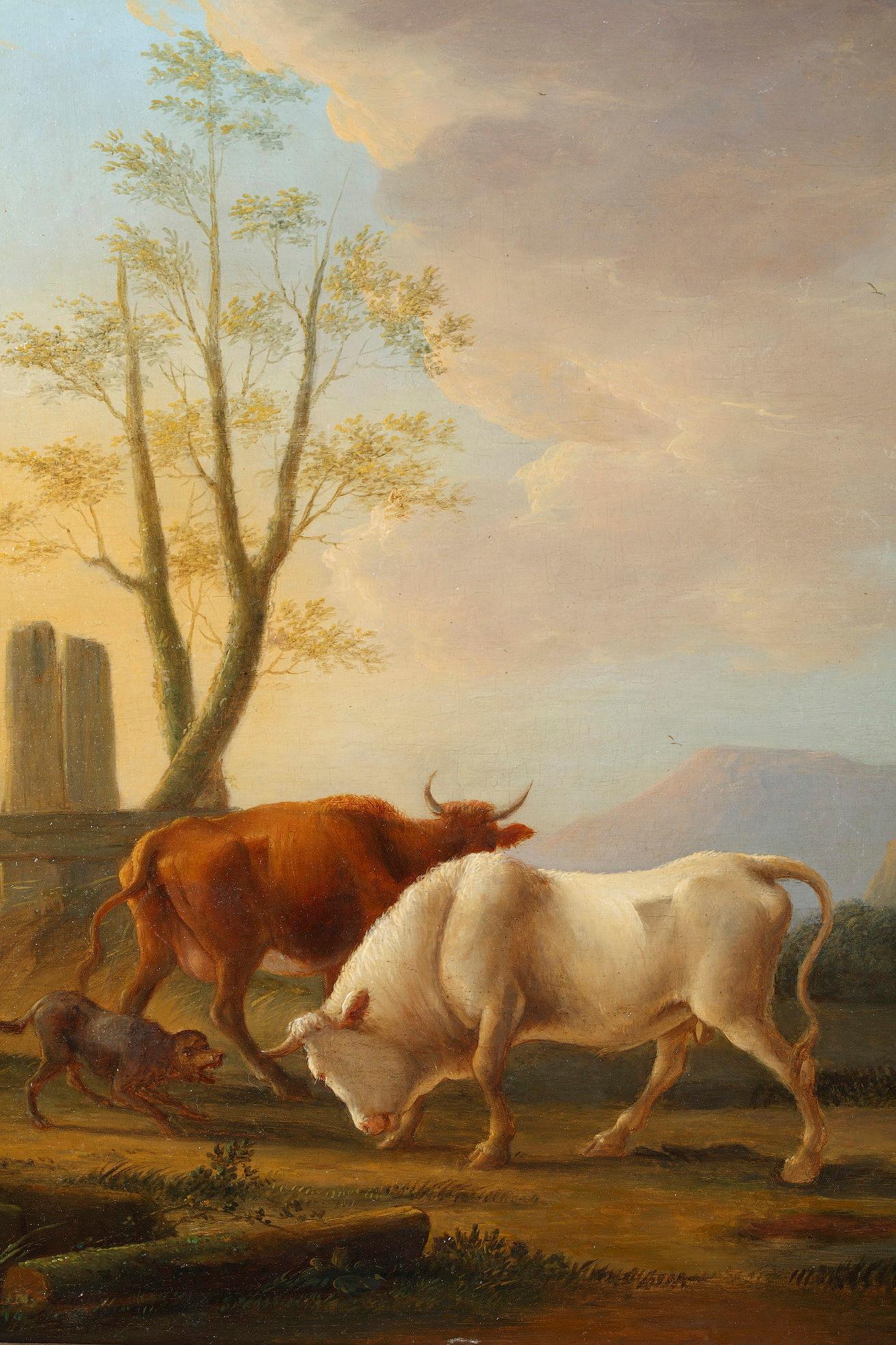 „Landschaften mit Kühen“, Ölgemälde auf Tafel, signiert Dieboldt, Paar im Angebot 7