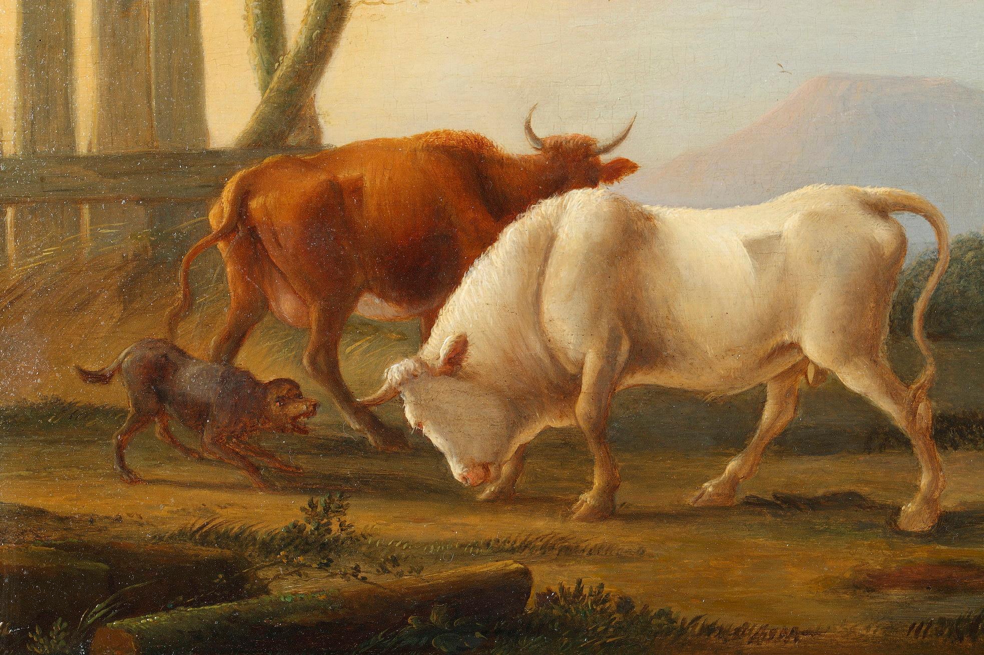 „Landschaften mit Kühen“, Ölgemälde auf Tafel, signiert Dieboldt, Paar im Angebot 8