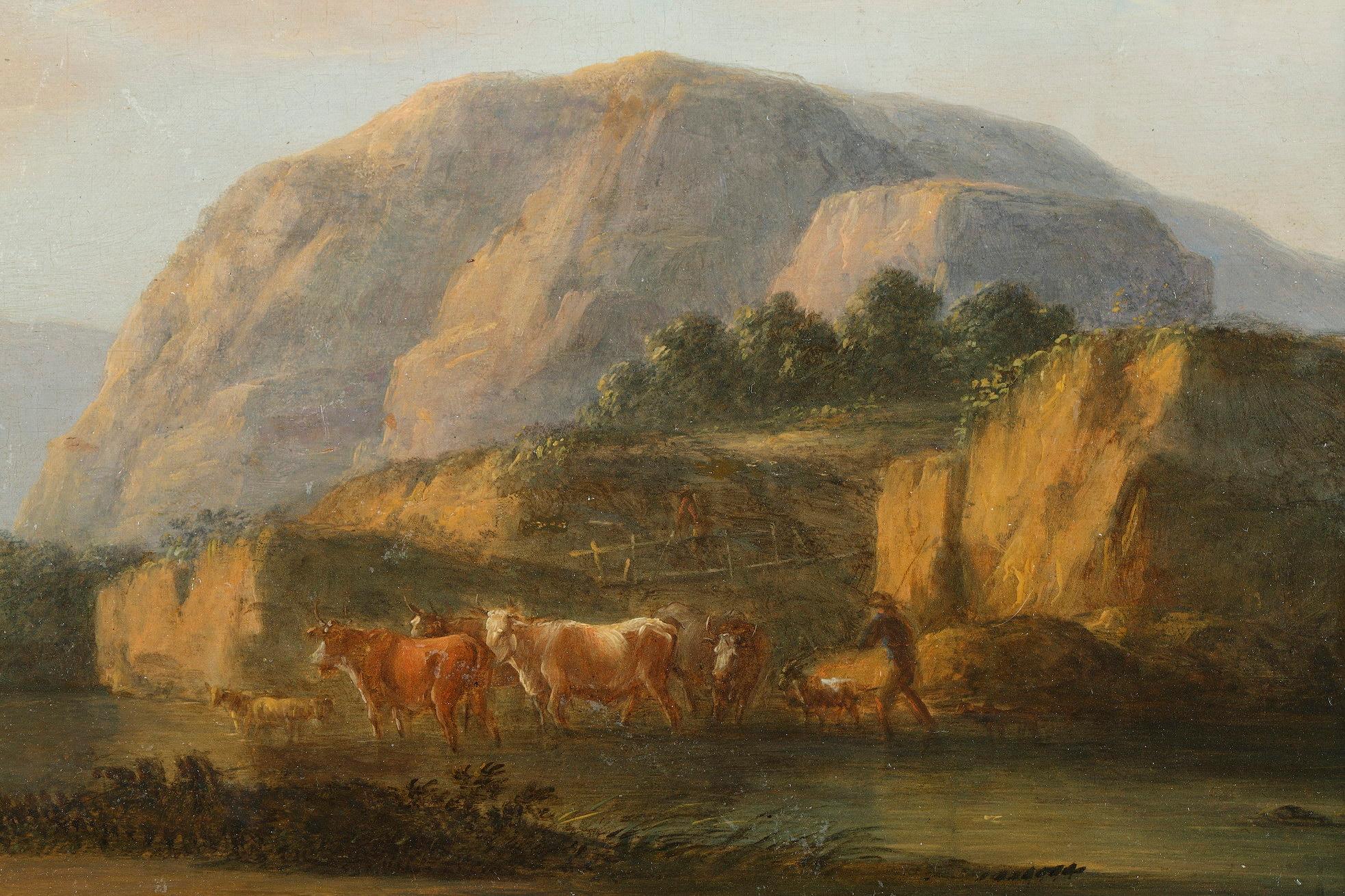 „Landschaften mit Kühen“, Ölgemälde auf Tafel, signiert Dieboldt, Paar im Angebot 9