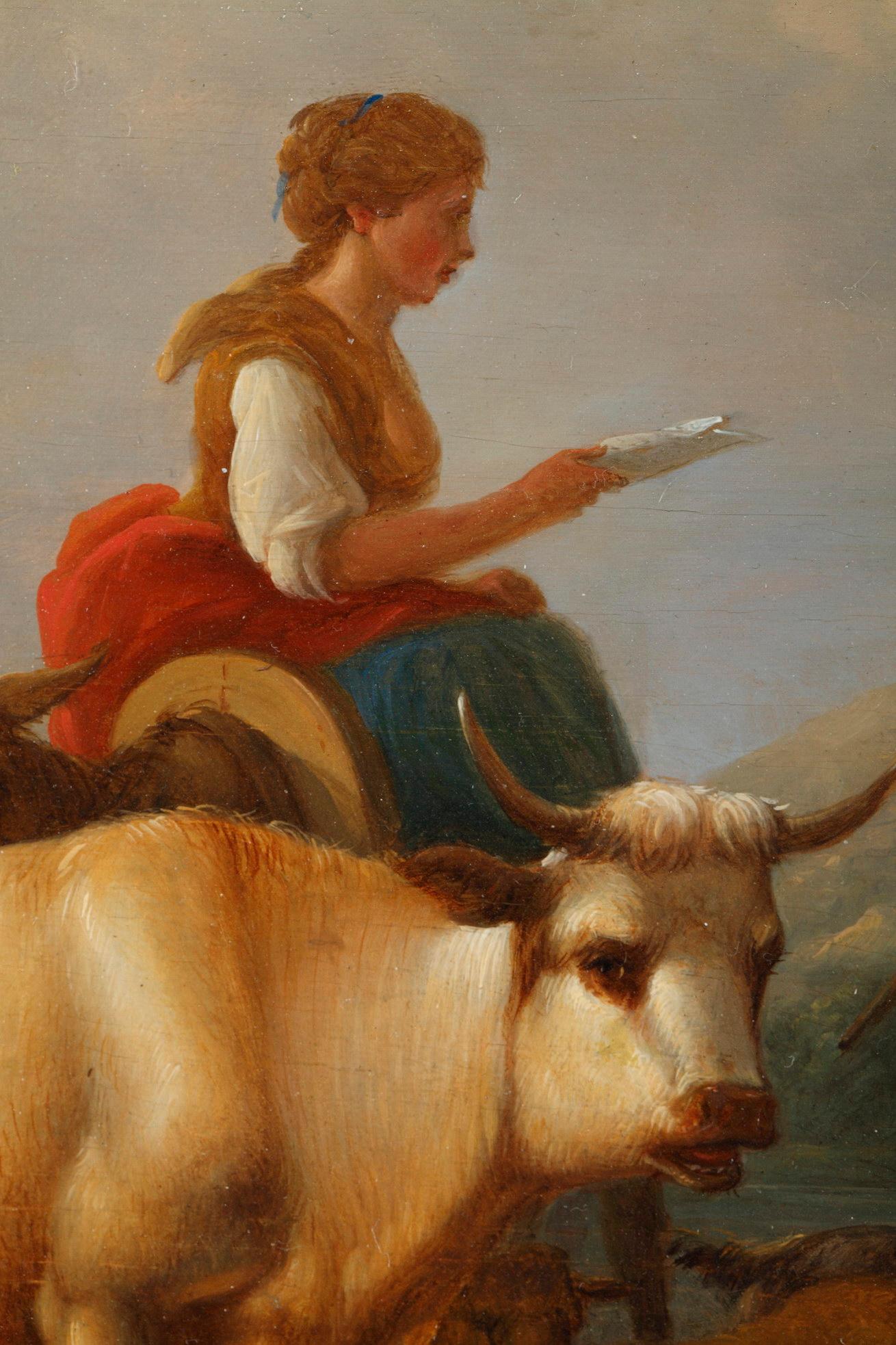 „Landschaften mit Kühen“, Ölgemälde auf Tafel, signiert Dieboldt, Paar im Angebot 1