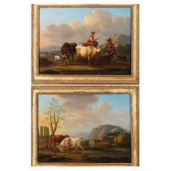 "Landscapes with Cows", Pair of Oil on Panel, Signed Dieboldt