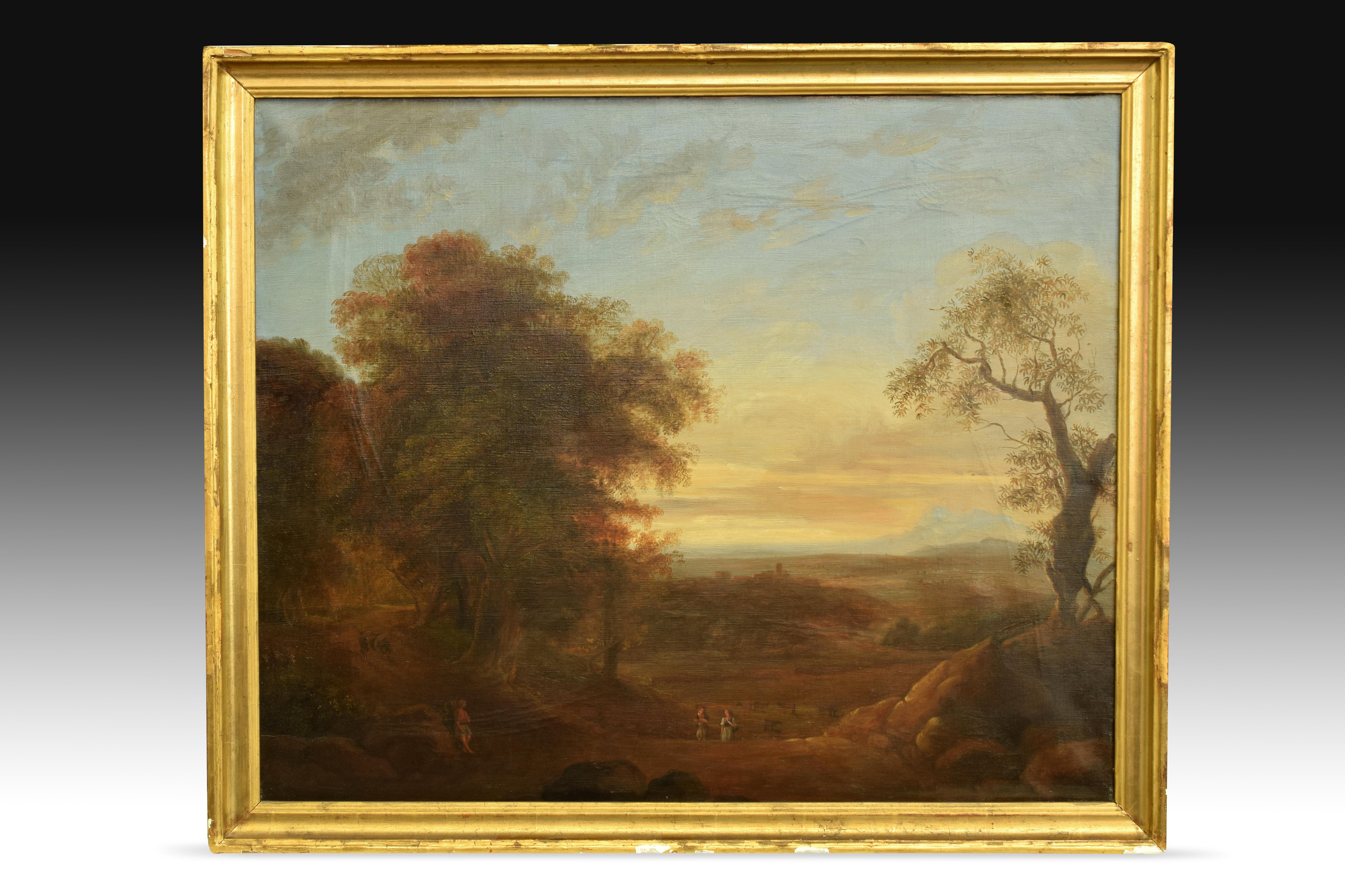 Landscapes, Xalapa, Mexico. Pair of oils on canvas. Spanish school, around 1840. 
Provenance: Conde de la Cortina collection, Jalapa, Mexico. 
Couple of landscapes framed within the Spanish school of the first half of the 19th century, with a