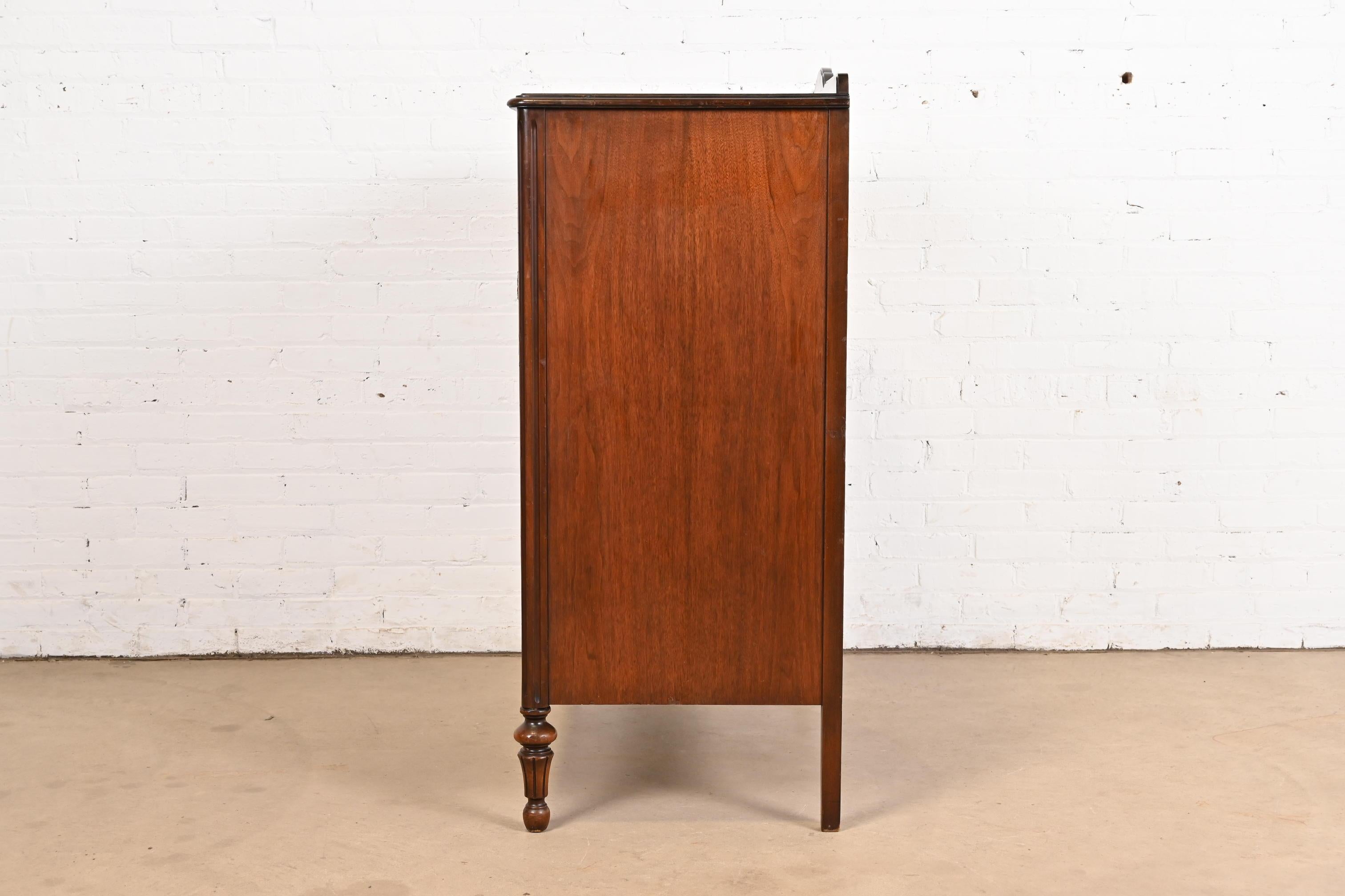Landstrom French Regency Louis XVI Carved Burled Walnut Highboy Dresser, 1940s For Sale 4