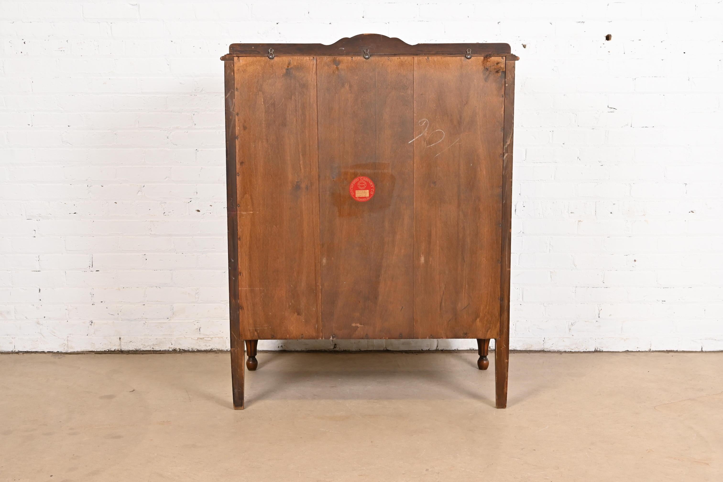 Landstrom French Regency Louis XVI Carved Burled Walnut Highboy Dresser, 1940s For Sale 5