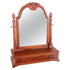 Used Landstrom Furniture French Carved Burled Walnut Dresser Top Swing Mirror, 1940s