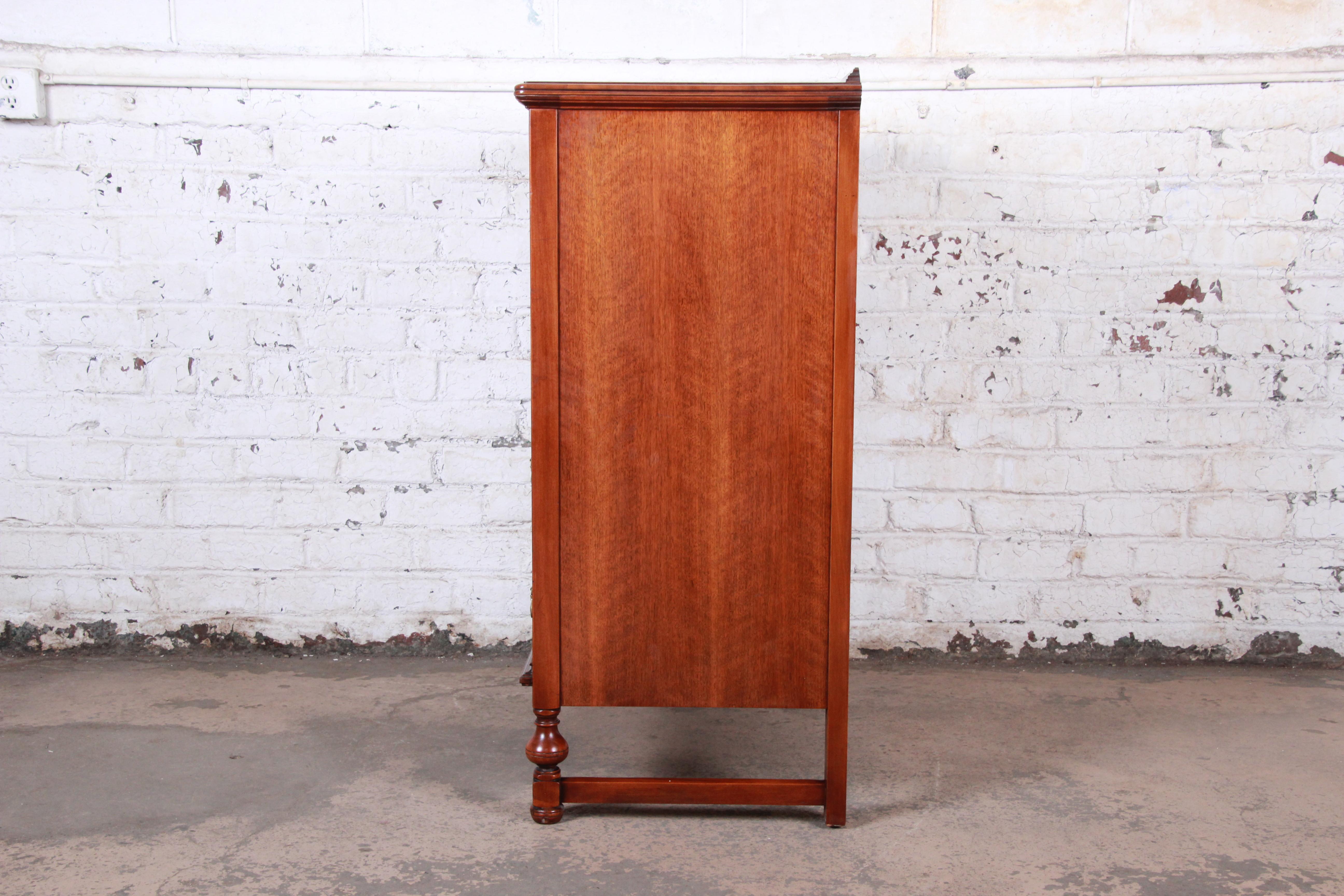 Landstrom Furniture French Carved Burled Walnut Highboy Dresser, circa 1940s 2