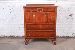 Landstrom Furniture French Carved Burled Walnut Highboy Dresser, circa 1940s