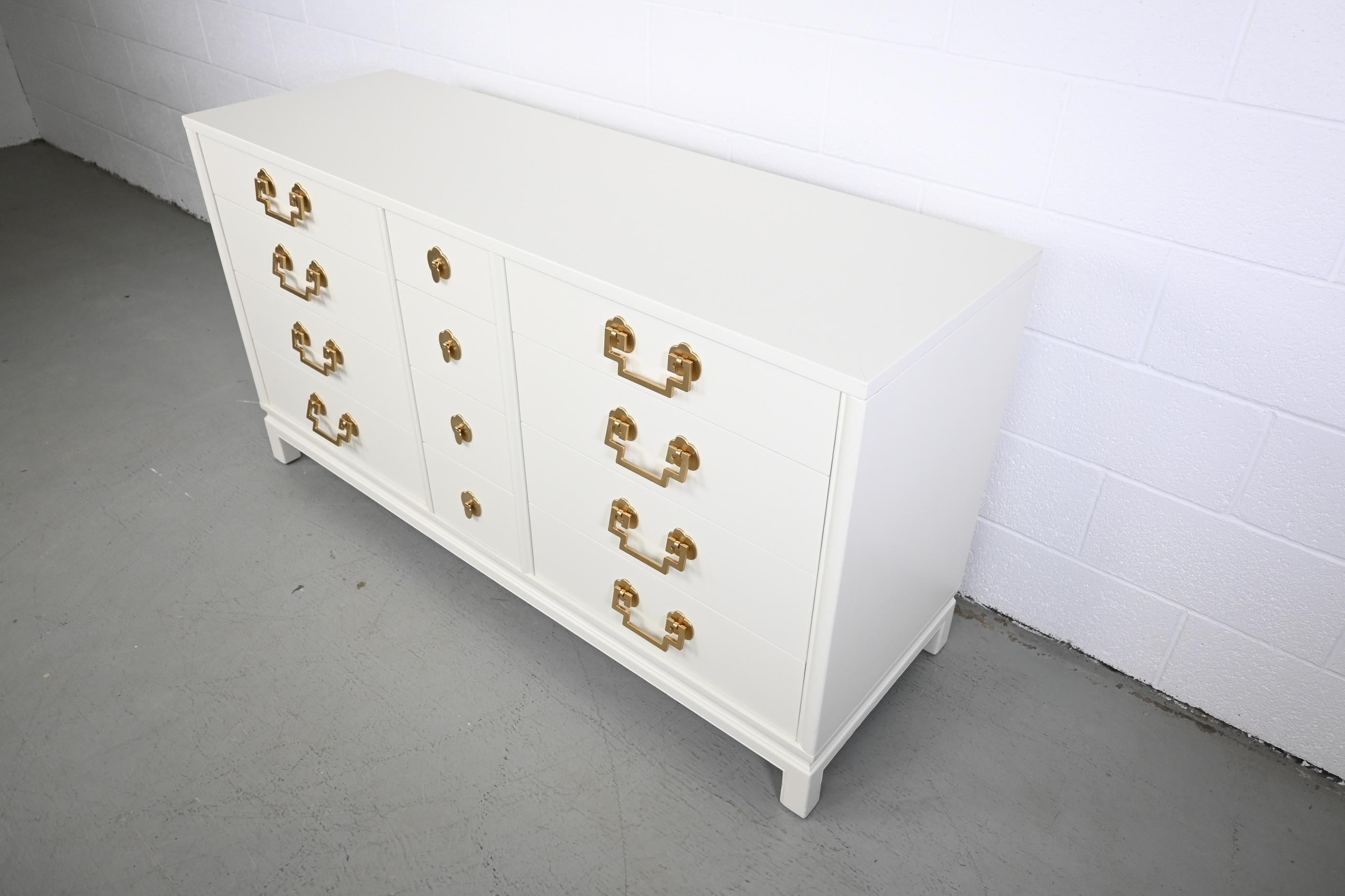 Mid-Century Modern Landstrom Furniture Ivory Lacquered Mid Century Dresser For Sale