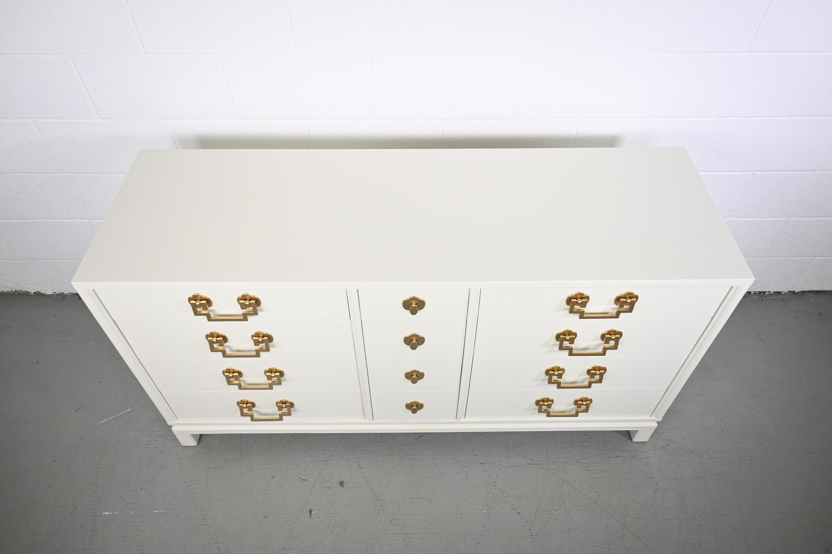 American Landstrom Furniture Ivory Lacquered Mid Century Dresser For Sale