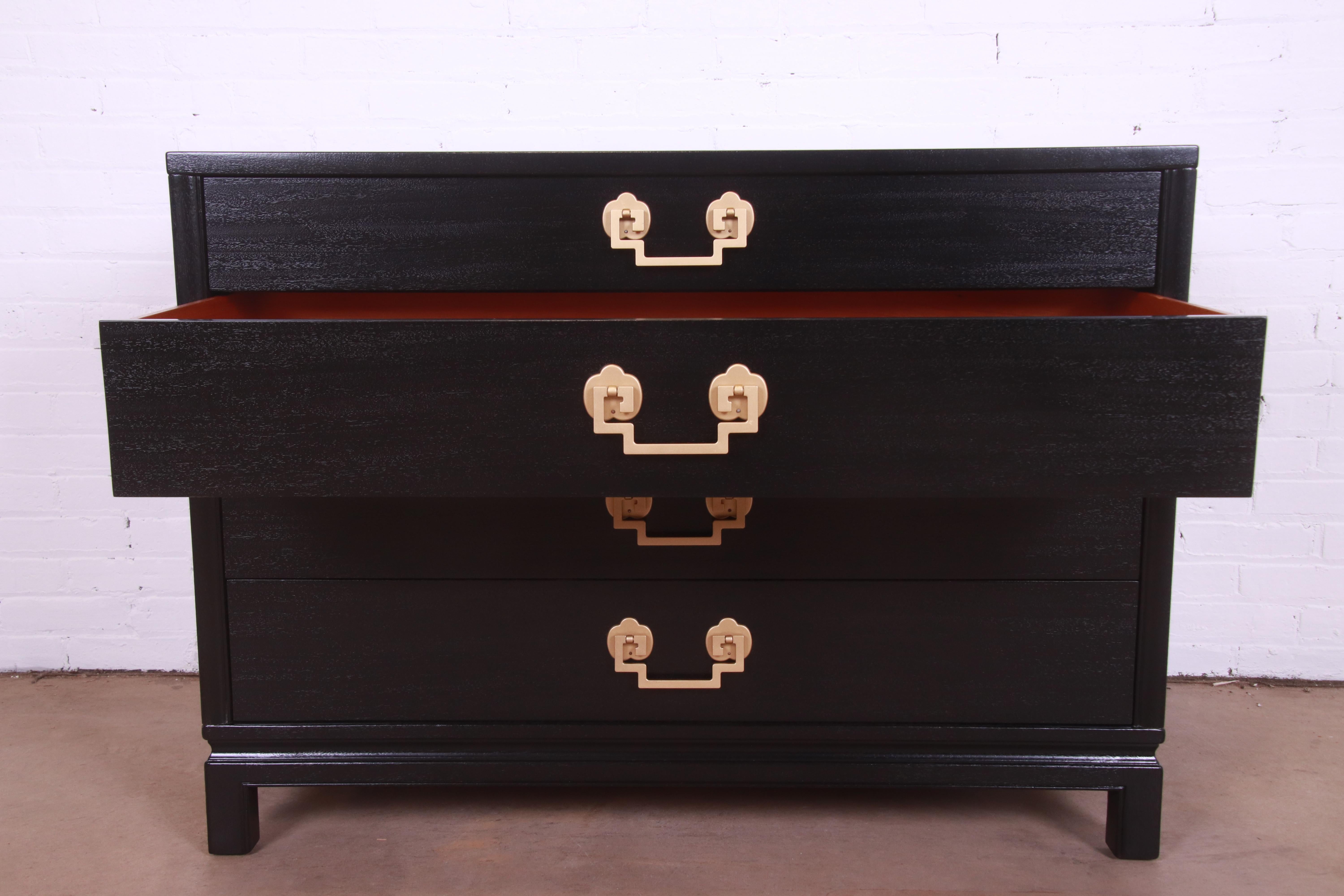 Landstrom Hollywood Regency Black Lacquered Chest of Drawers, Newly Refinished 4