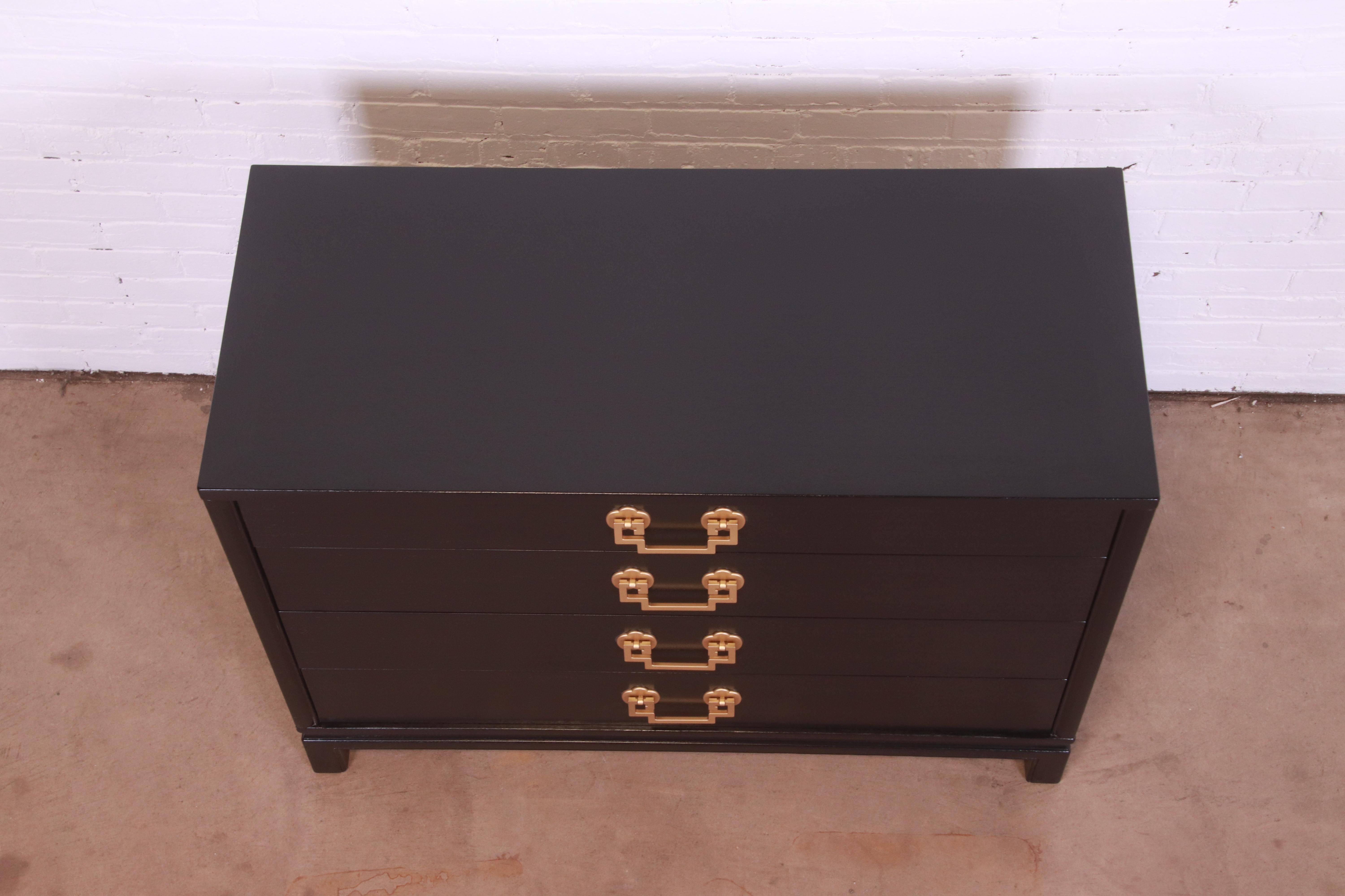 Landstrom Hollywood Regency Black Lacquered Chest of Drawers, Newly Refinished 6