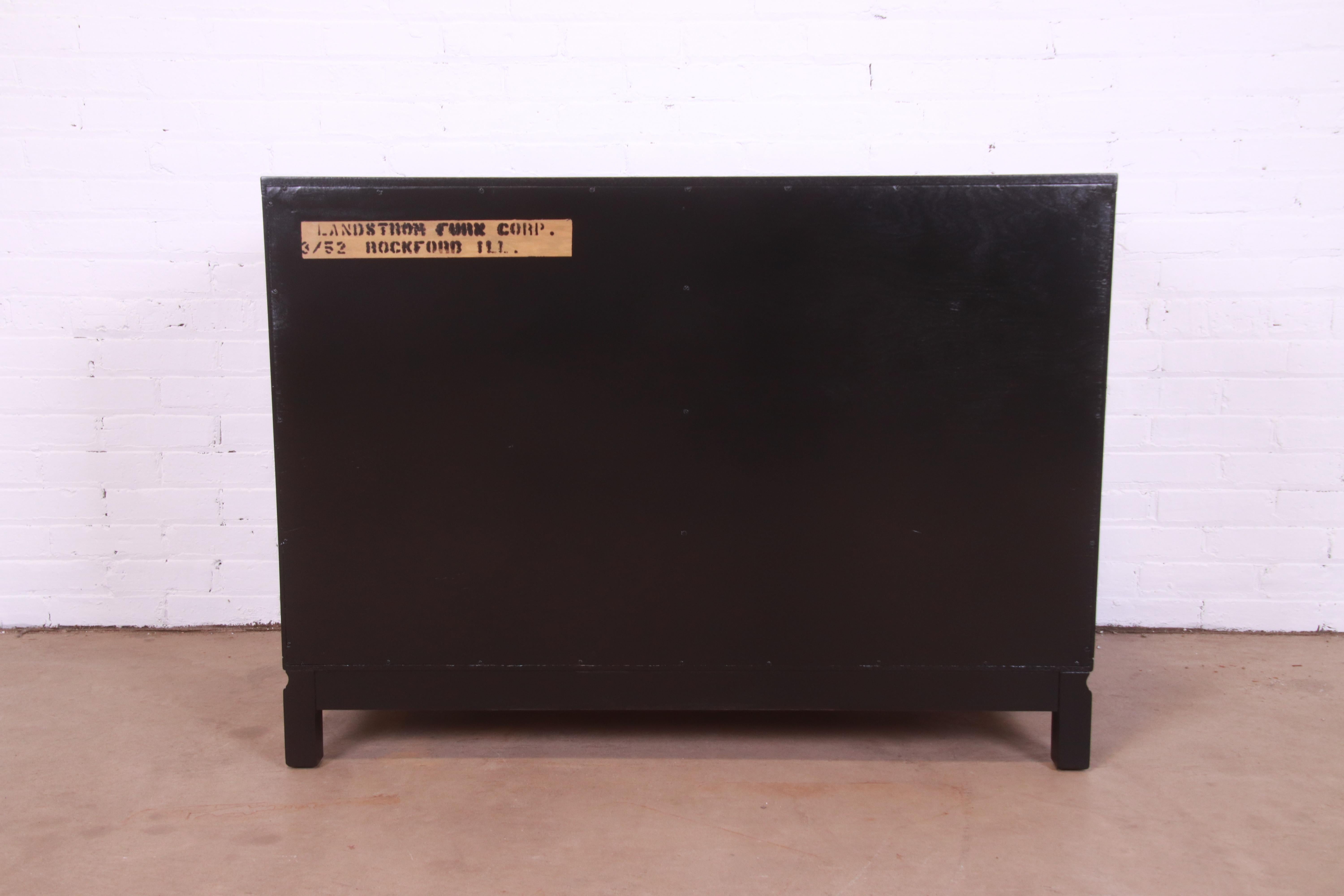 Landstrom Hollywood Regency Black Lacquered Chest of Drawers, Newly Refinished 9