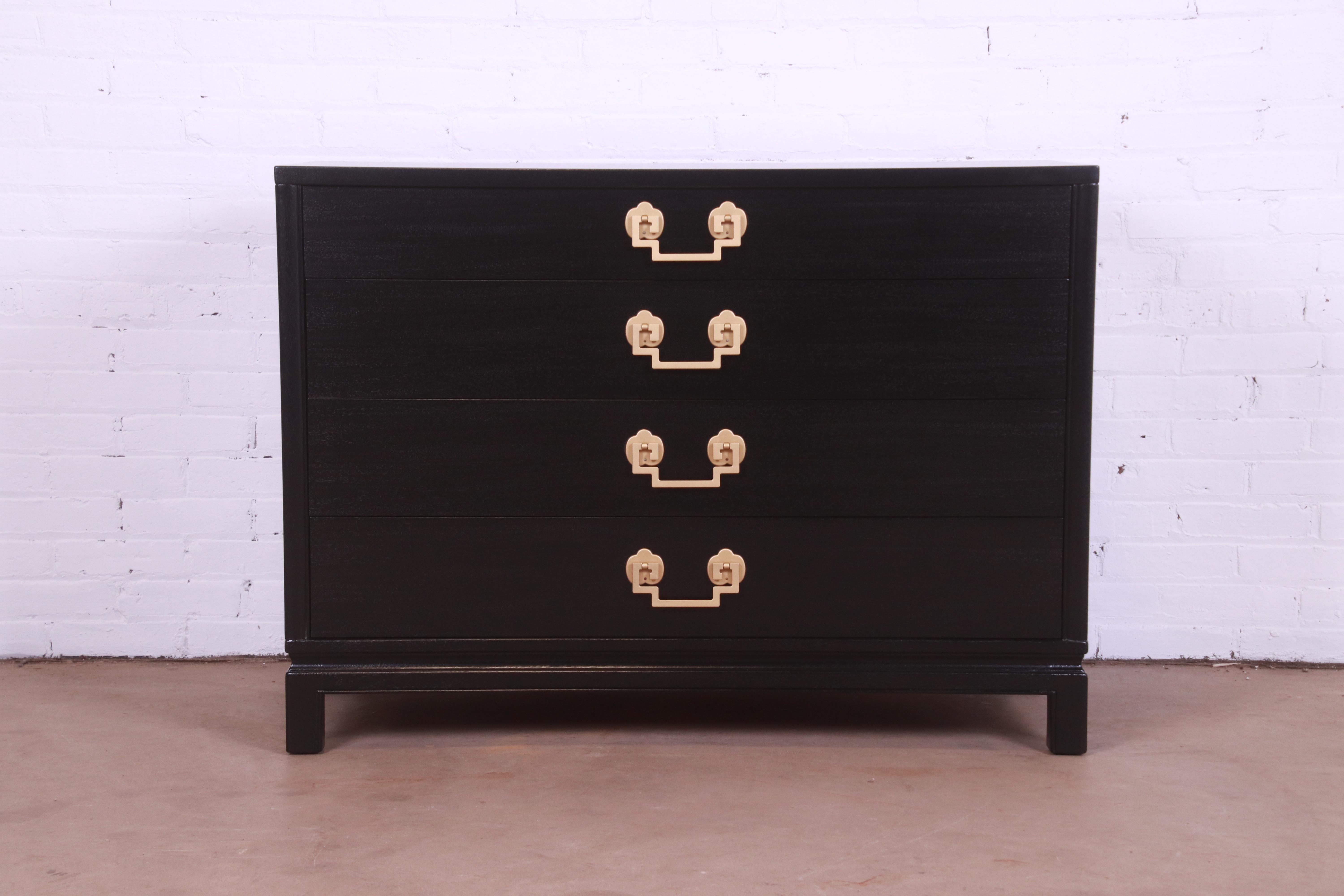 American Landstrom Hollywood Regency Black Lacquered Chest of Drawers, Newly Refinished